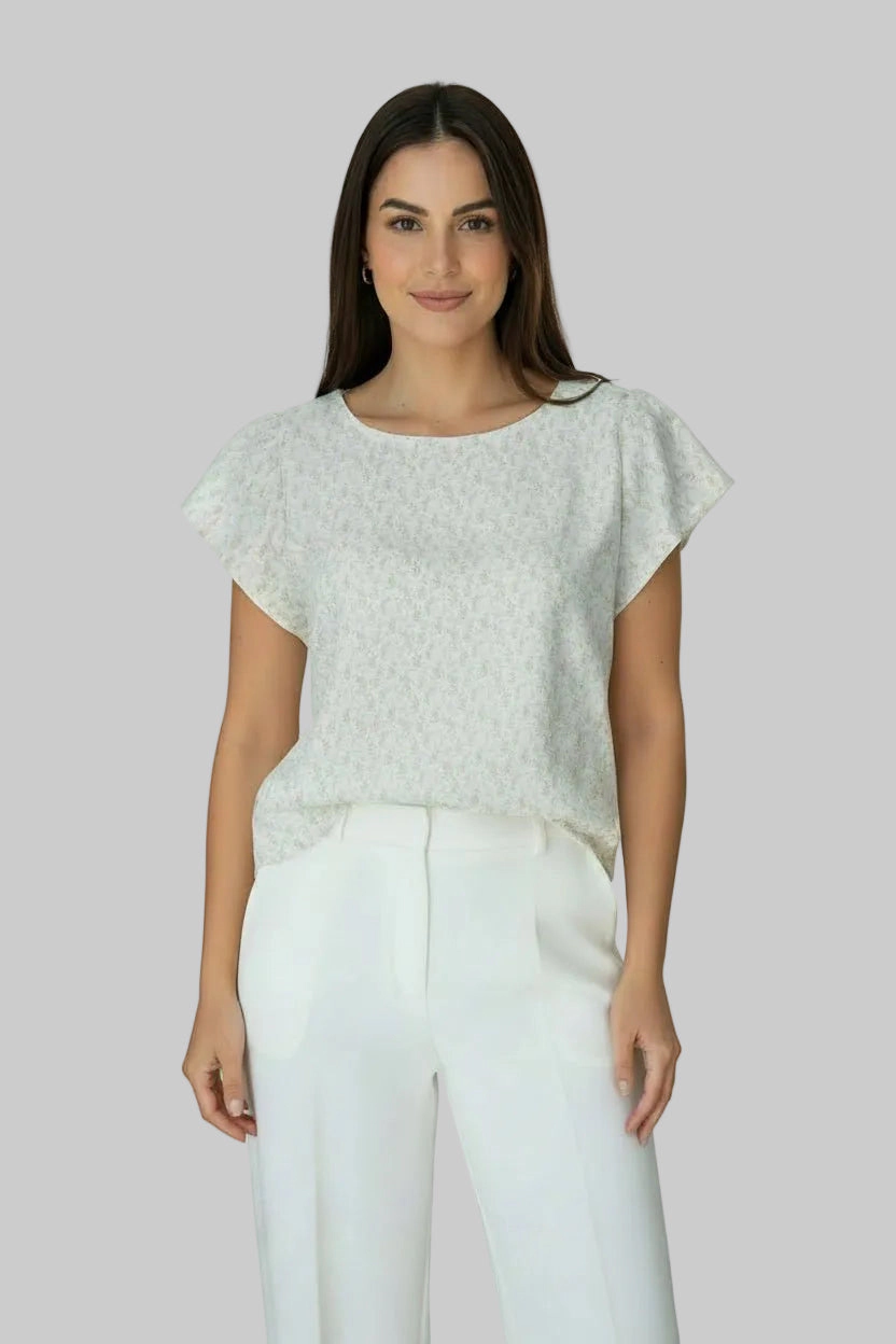 DressAtR Women's Floral Round Neck Pullover Short Sleeve Blouse