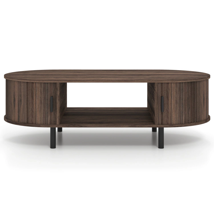 Hivvago Oval Coffee Table 47.5Inch Wooden Center Table With Storage