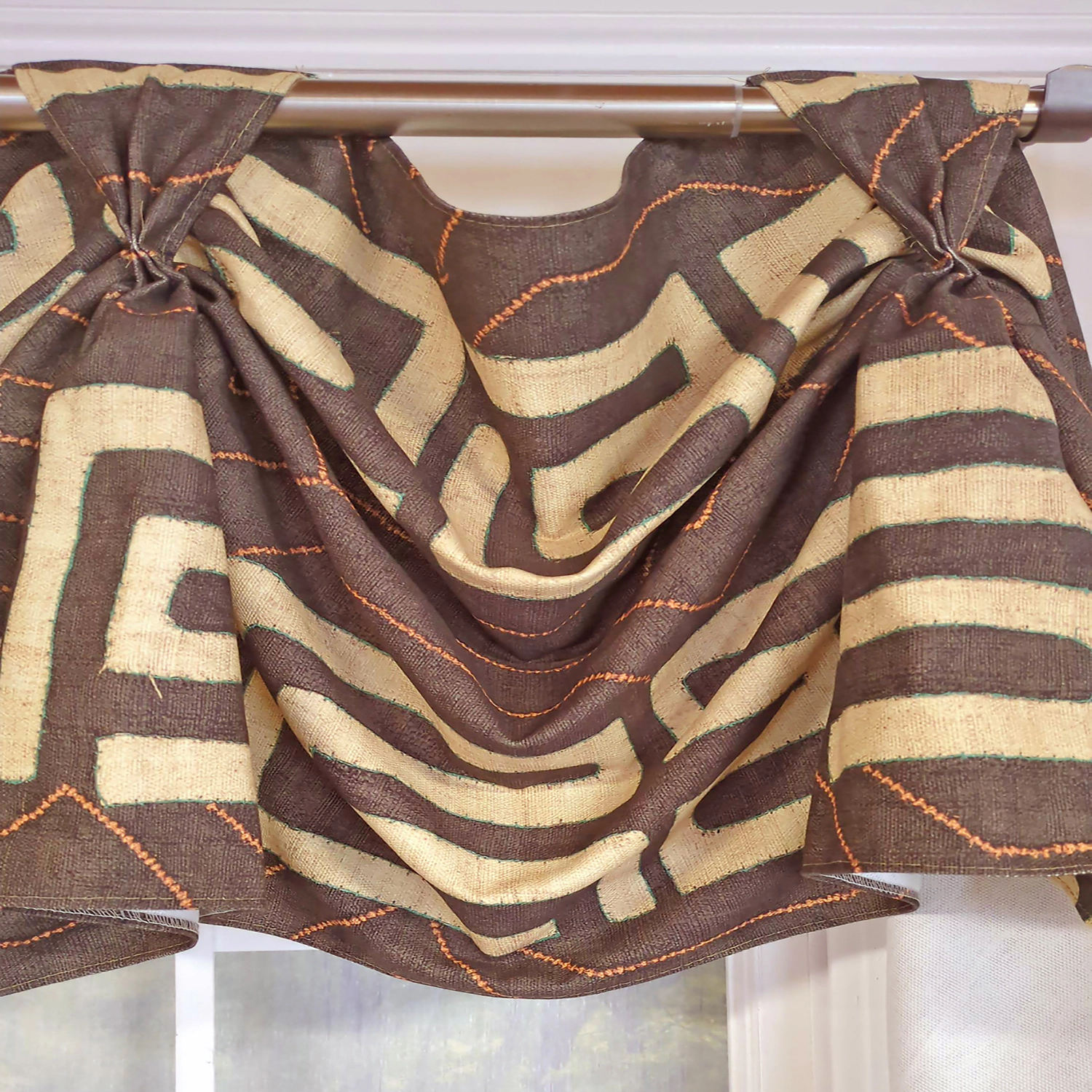 RLF Home Atahualpa 3-S Victory 100% Cotton Tab Top Swag Window Curtain 54" x 25" Brown