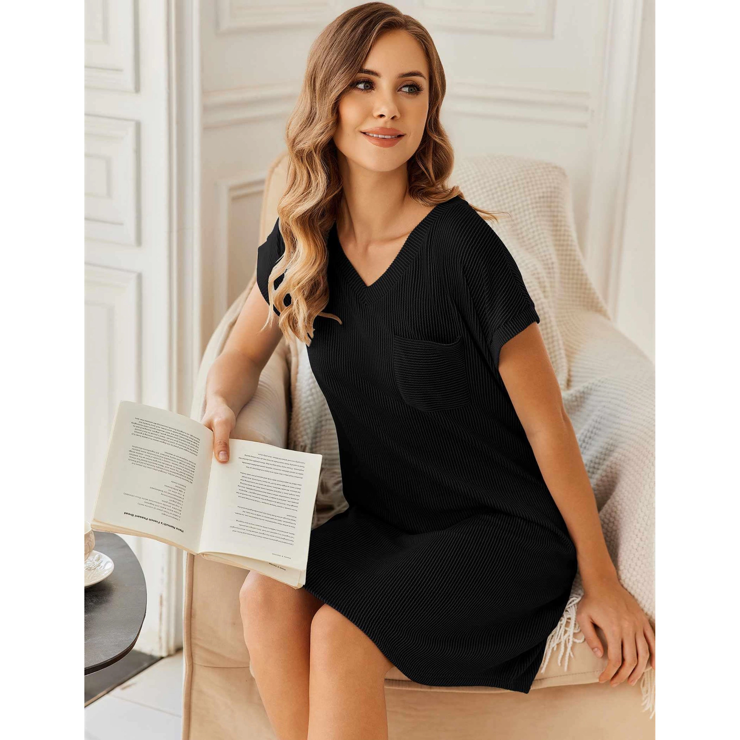 Ekouaer Womens Nightgowns Sleepshirt V Neck Top Shirt Dress Soft Nightshirts Loose Loungewear