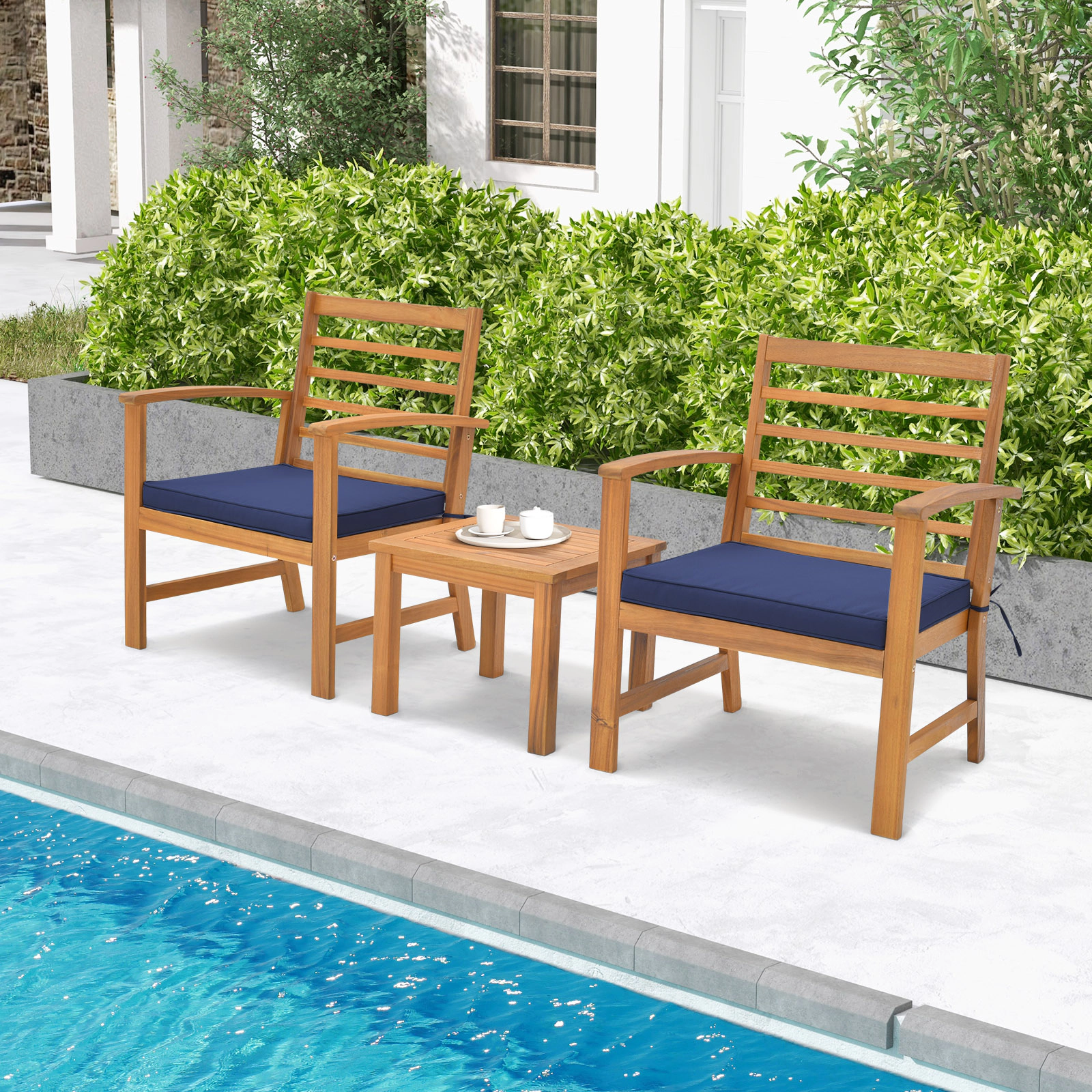 SUGIFT Outdoor Conversation Set with Cushions 400-lb Chair Capacity 180-lb Table Capacity Navy Gray/White