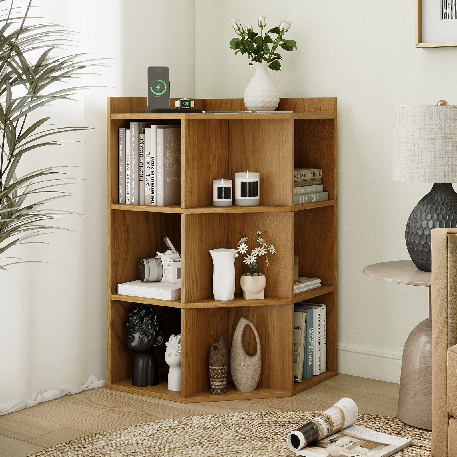 SlickBlue Modern Corner Cabinet Organizer for Living Room Bedroom Office