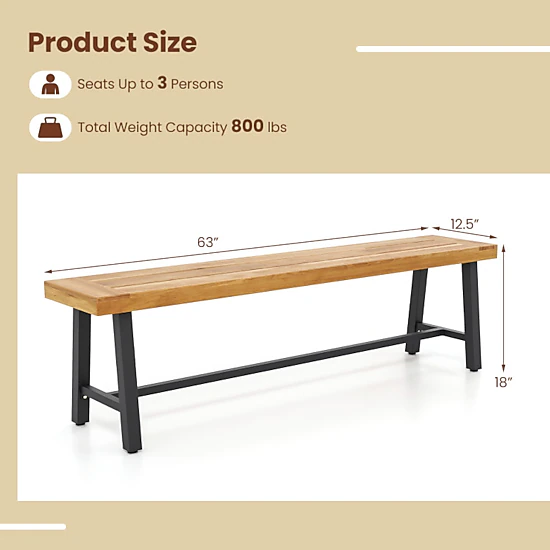 Hivvago 63-Inch 3-Person Acacia Wood Outdoor Backless Bench – Set Of 1