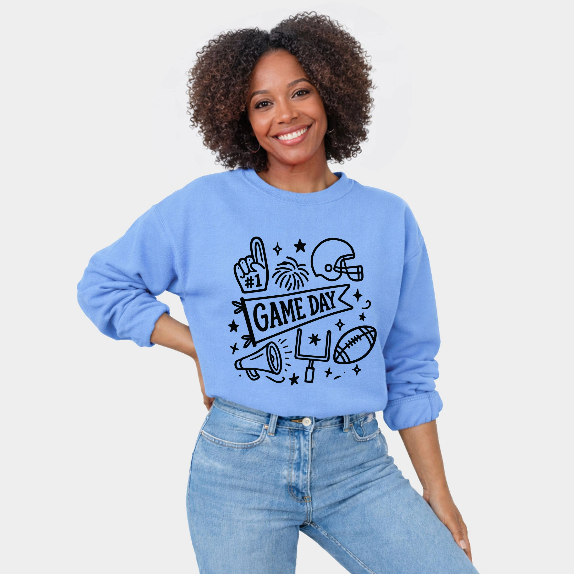 Simply Sage Market - Women's Graphic Sweatshirt Football Game Day Doodles
