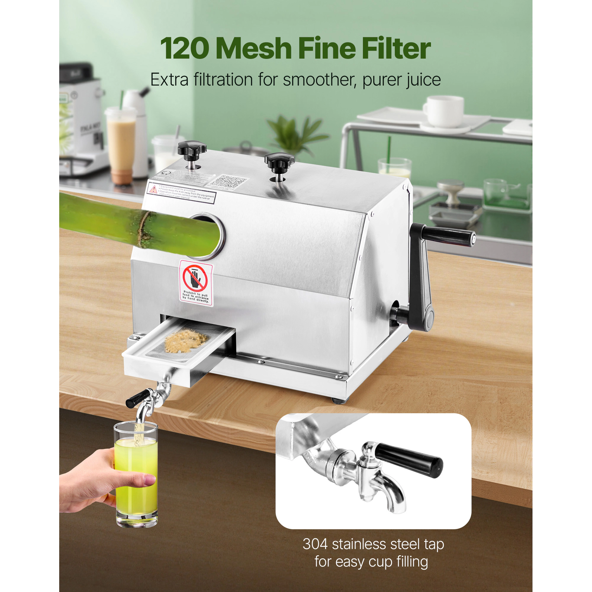 HONGGE Commercial Sugar Cane Juicer, Sugarcane Juicer Machine with High Output, Stainless Steel Rollers
