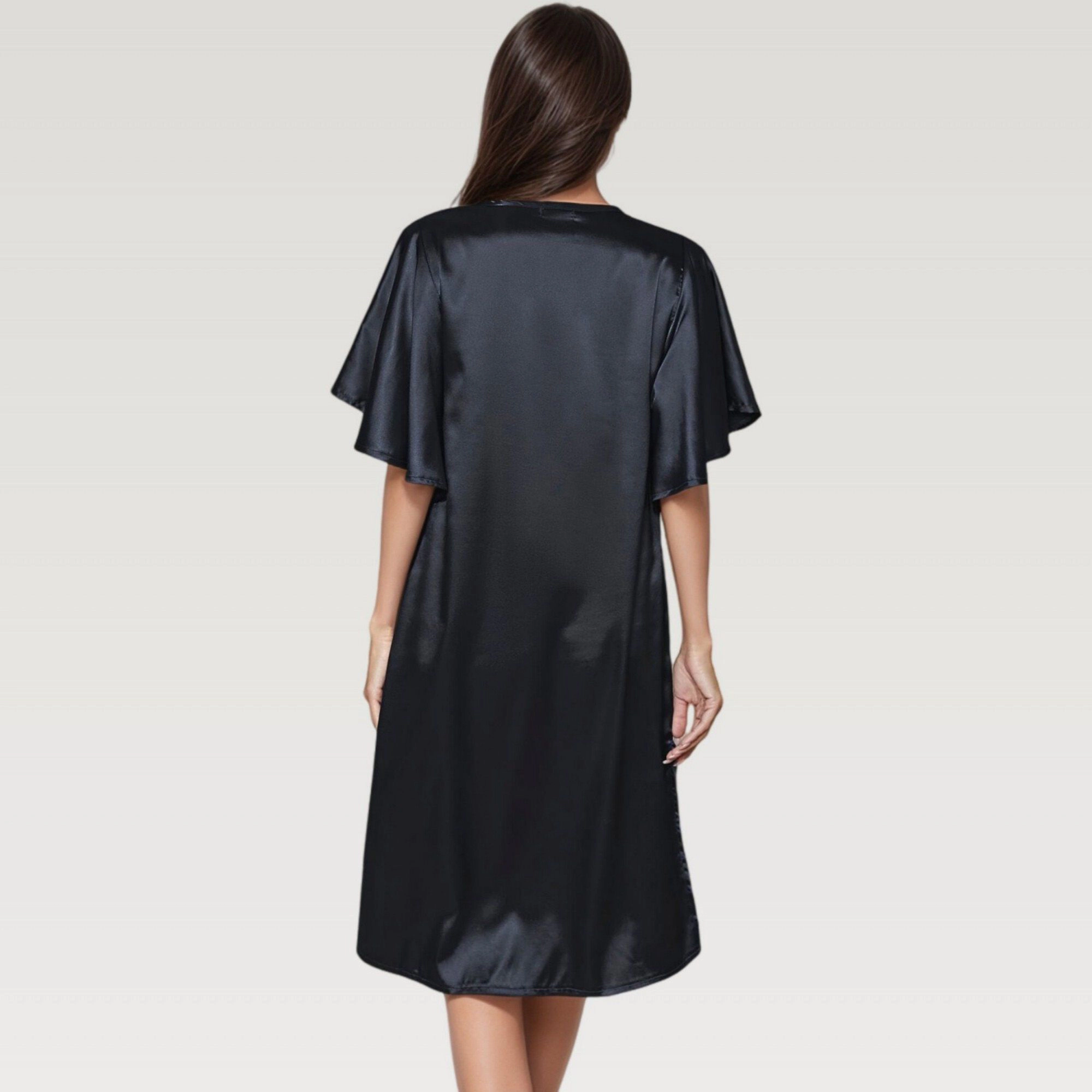 Anna-Kaci Women's Satin V-Neckline Flutter Sleeves Midi Dress