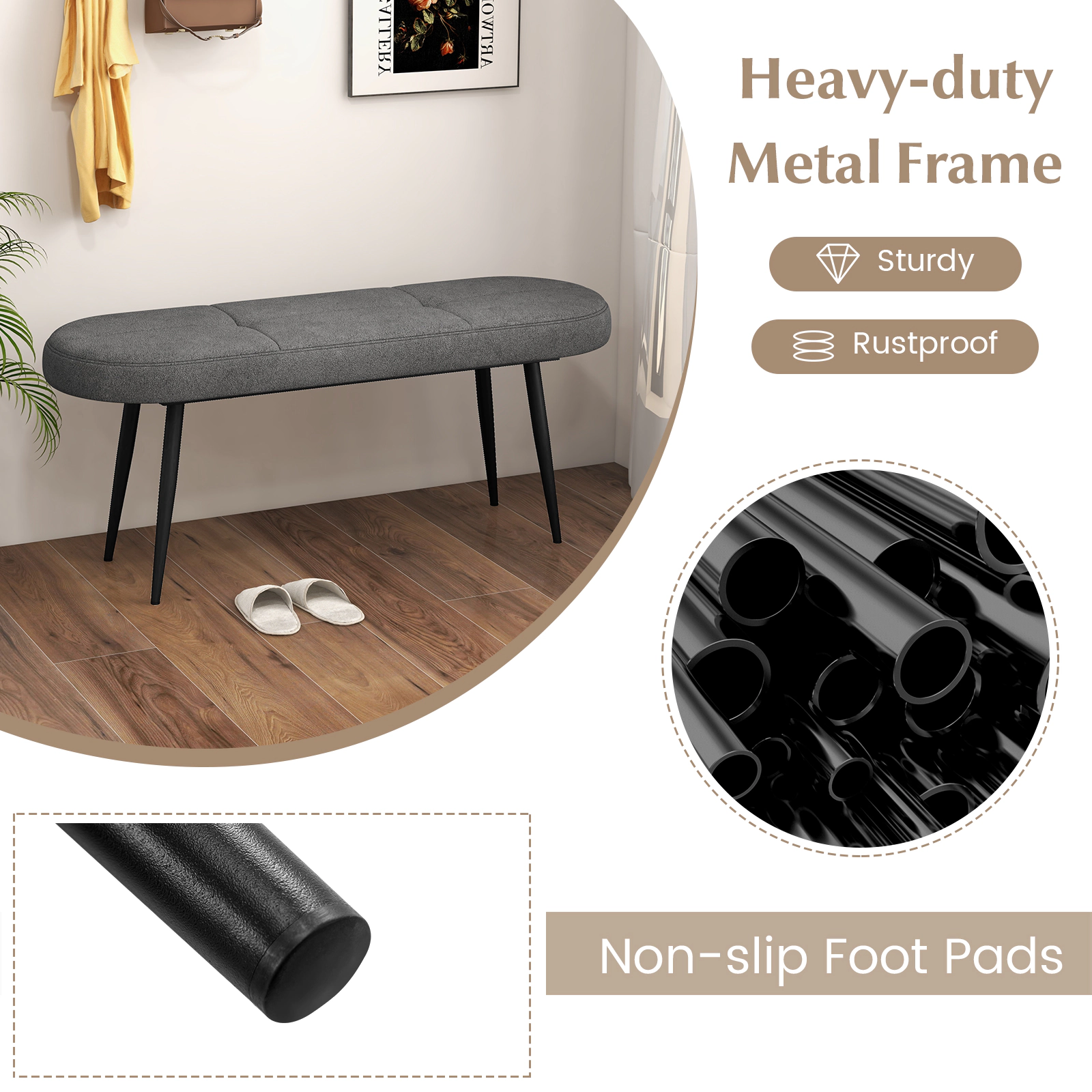 Hivvago Entryway Bench with Metal Frame