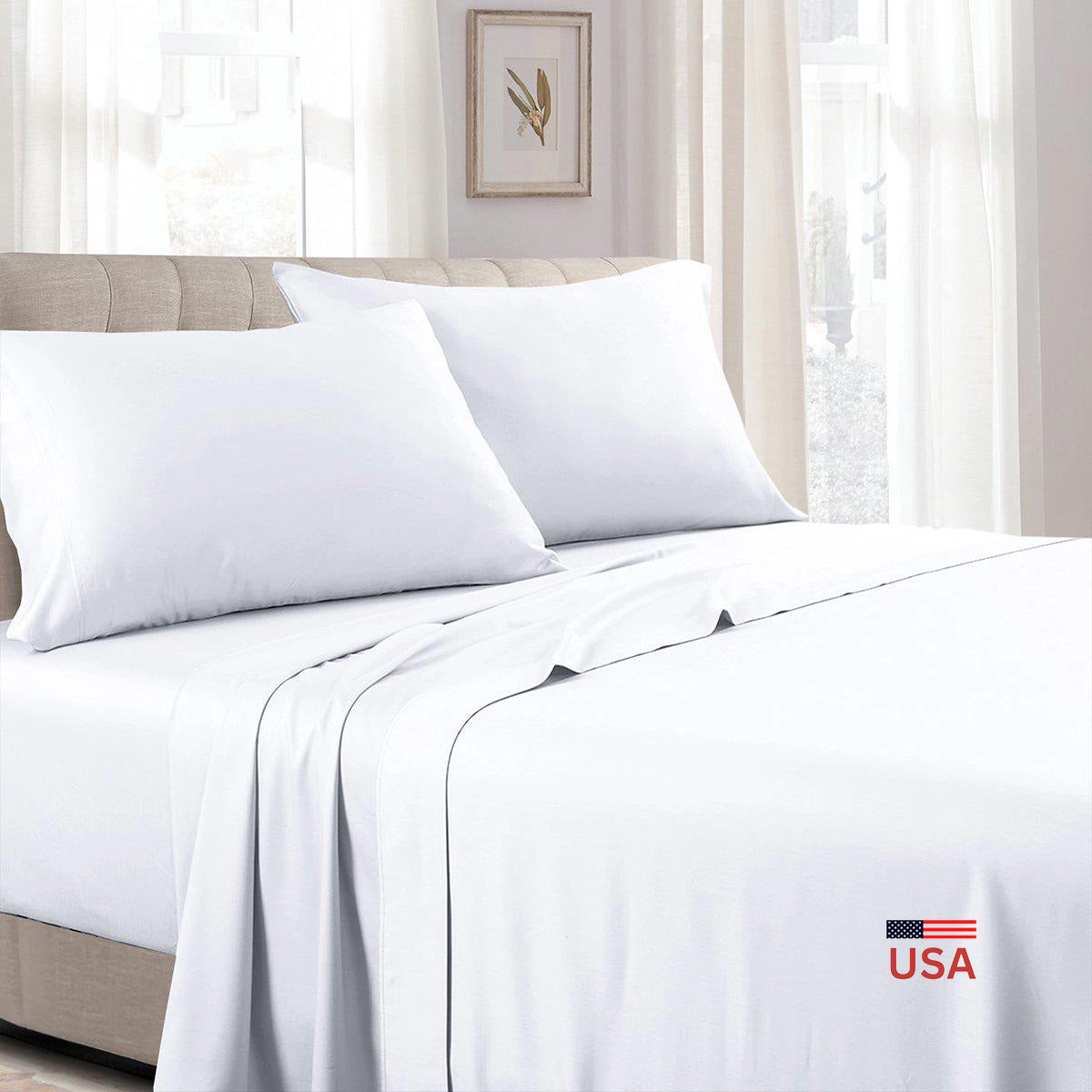 Egyptian Linens 250 Thread Count Cotton Sateen Low Profile Sheet Set Made USA