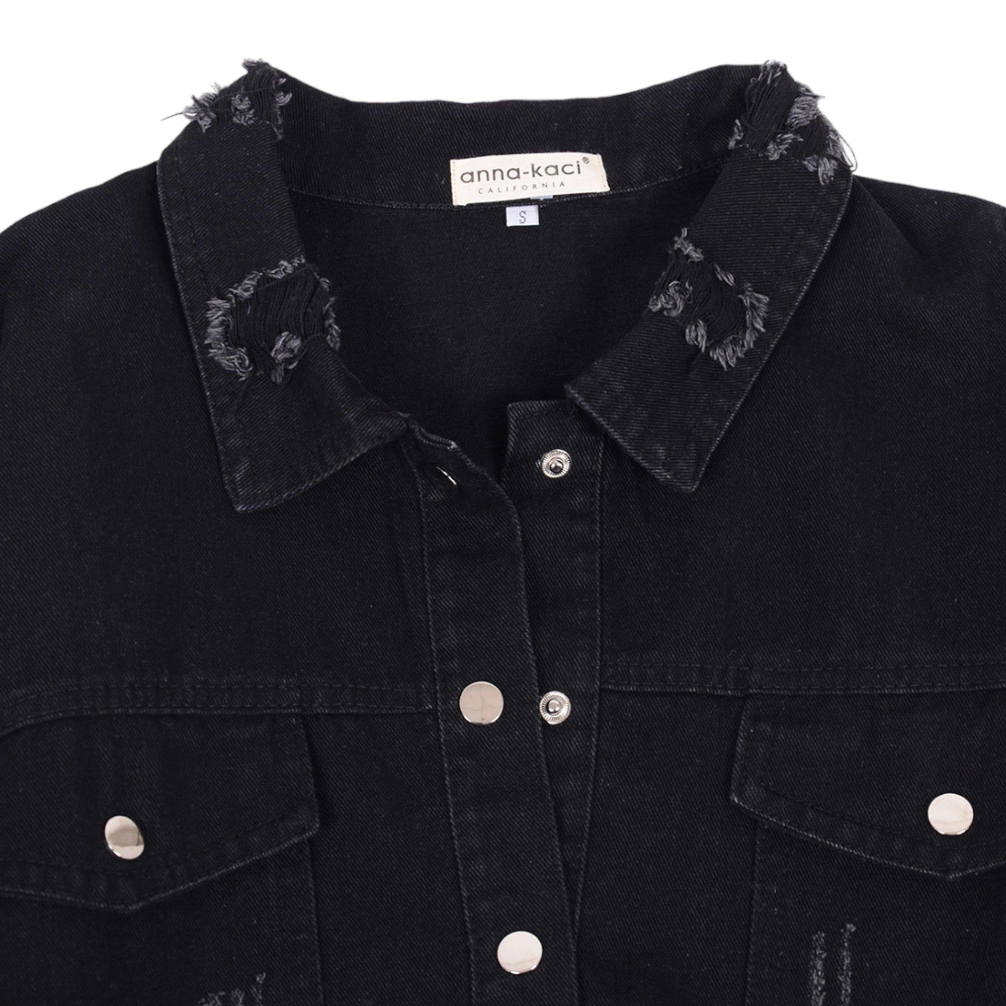 Anna-Kaci Women's Classic Distressed Denim Jacket Long Sleeve Button Down Ripped Boyfriend Jean Trucker Jackets