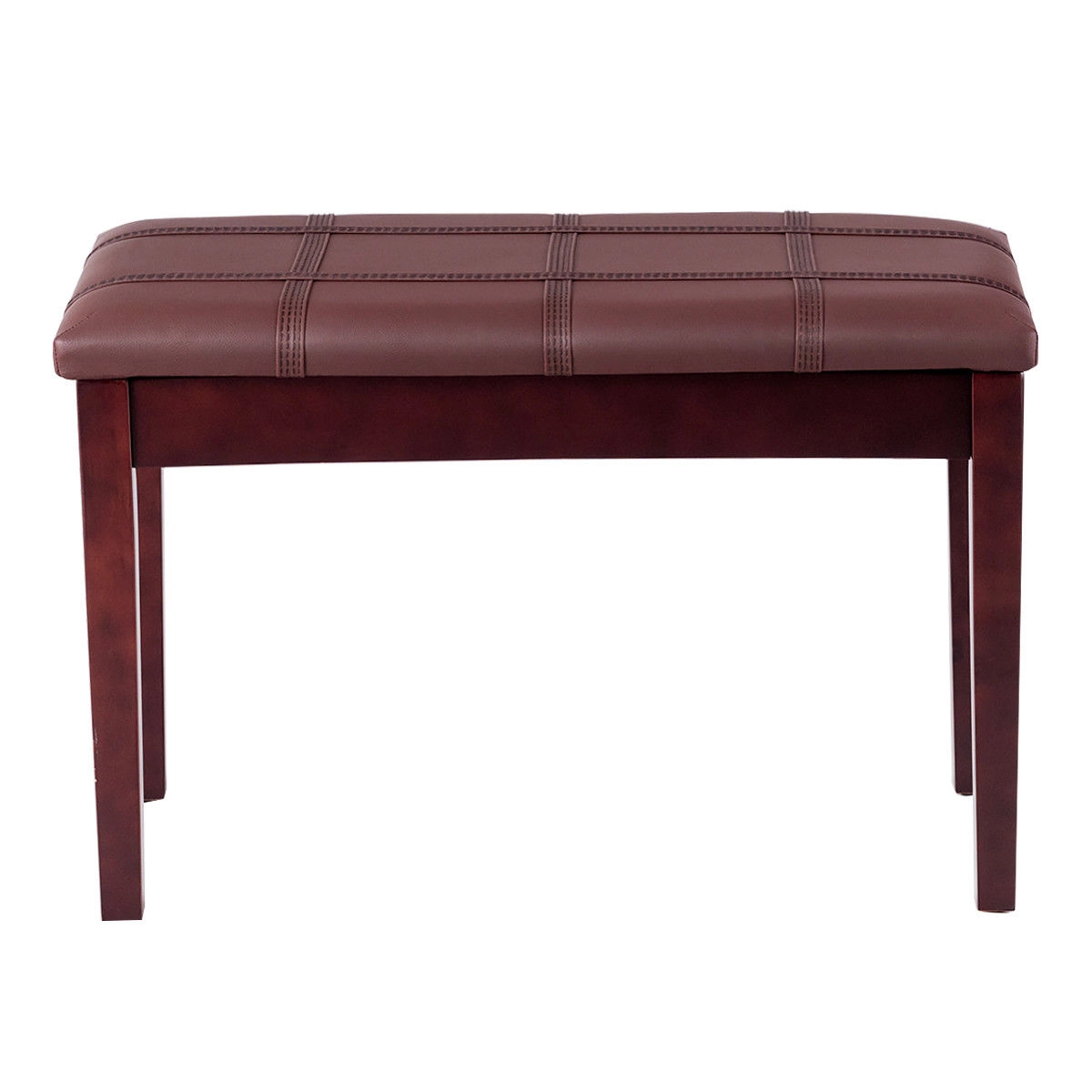 SUGIFT Solid Wood PU Leather Double Duet Piano Keyboard Bench Ottoman 360-Lb Capacity 29.5-in Long Brown
