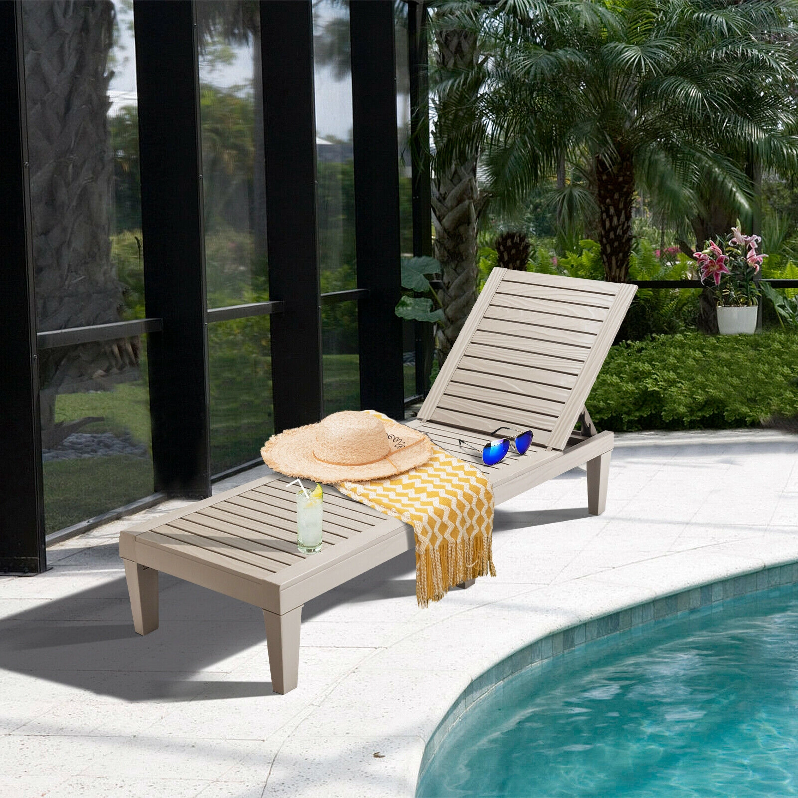 SUGIFT Outdoor Recliner Chaise Lounge Chair with 5-Position Adjustable Backrest 400-lb Capacity 75-in Length Brown