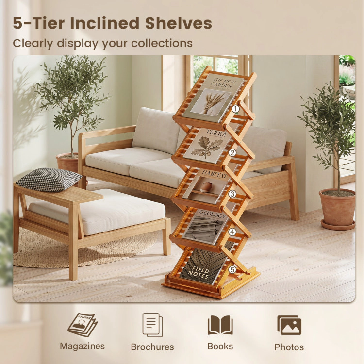 Hivvago Foldable Bamboo Magazine Rack with 2 Adjustable Positions