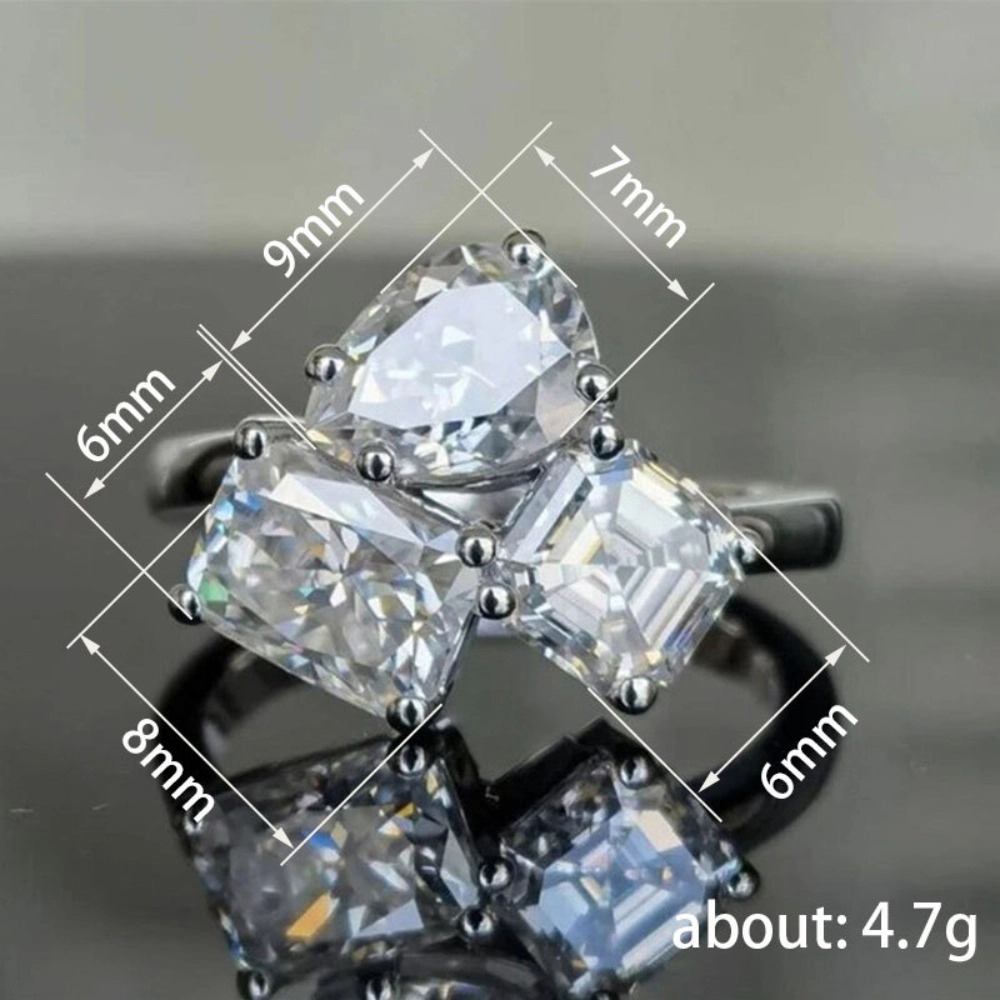 Wardrobe Whimsy Three Stone Mixed Cut Cubic Zirconia Engagement Ring for Women