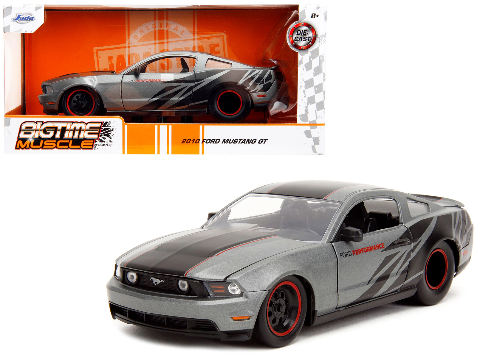 Jada Collectible 2010 Ford Mustang Gt Matt Gray Metallic With Black Graphics And Stripes Performance" "Bigtime