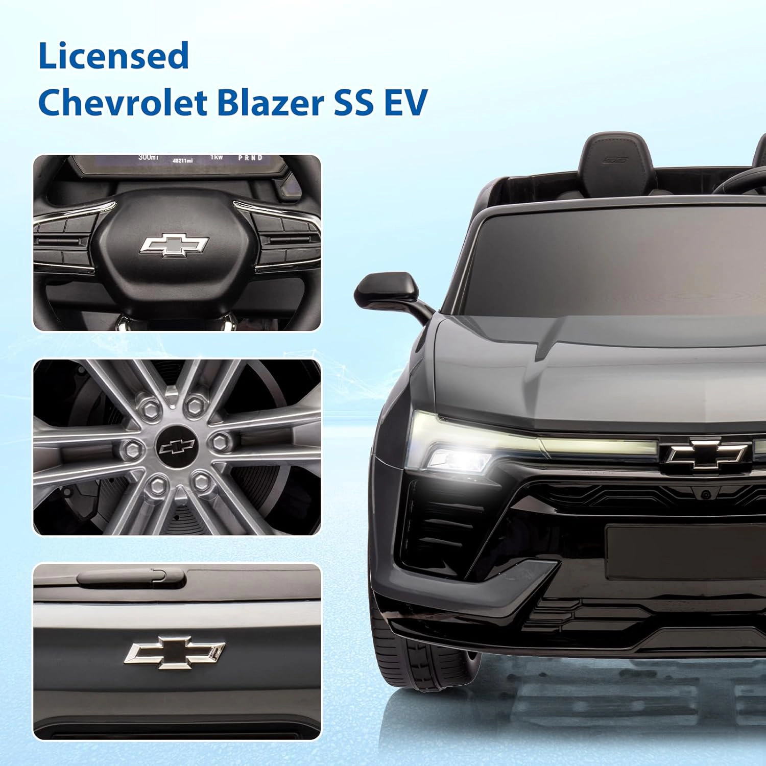 24V Licensed Chevrolet Blazer 2-Seater Kids Ride On SUV, Electric Car w/Remote, 3 Speeds, Music, LED Lights, Suspension