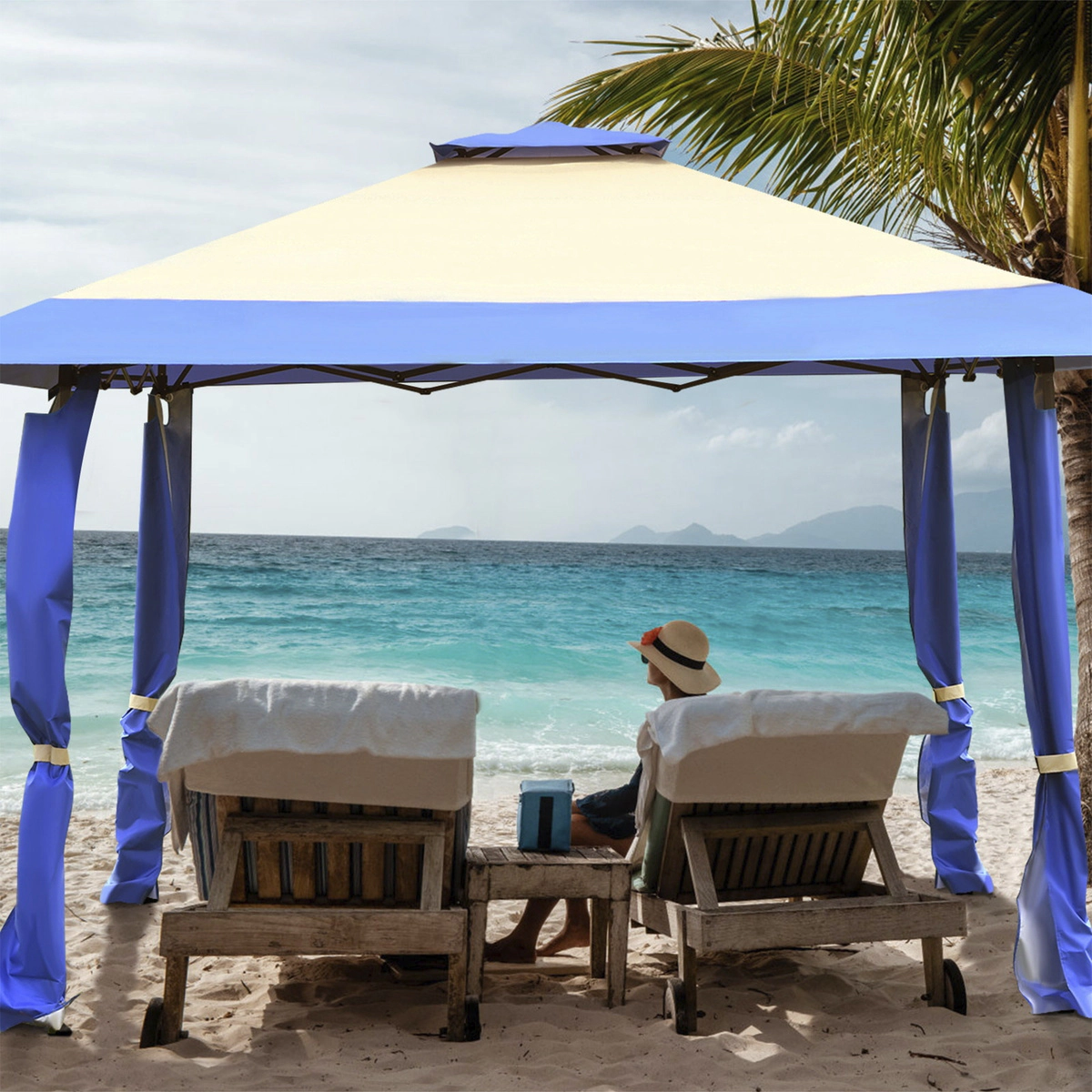 SUGIFT Blue Pop Up Canopy Tent Gazebo with 8 Stakes and Adjustable Height 13-ft W 13-ft D 9.3-ft H