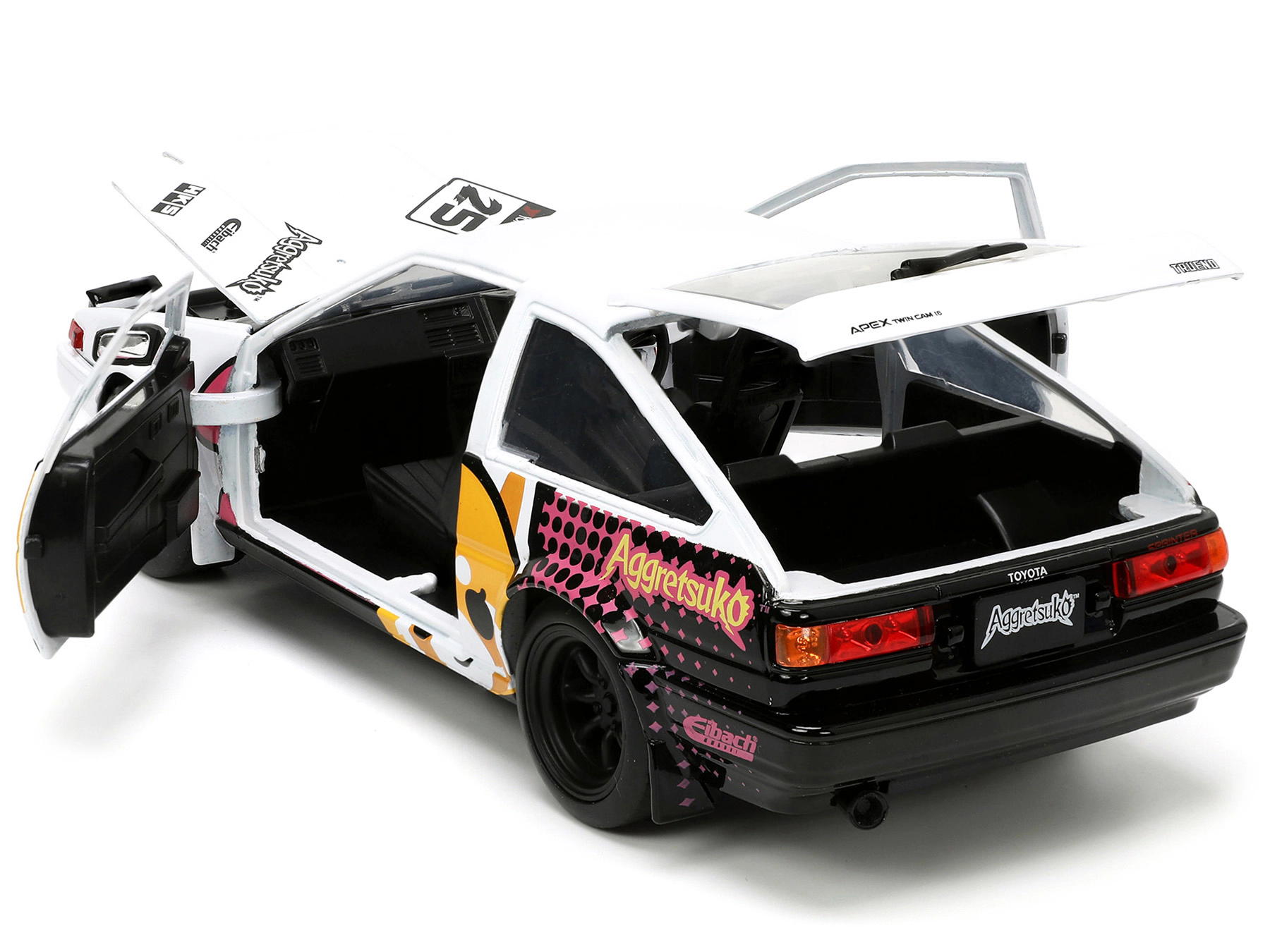 Jada 1986 Toyota Trueno (AE86) RHD (Right Hand Drive) #25 White with Graphics and Aggretsuko Diecast Figure
