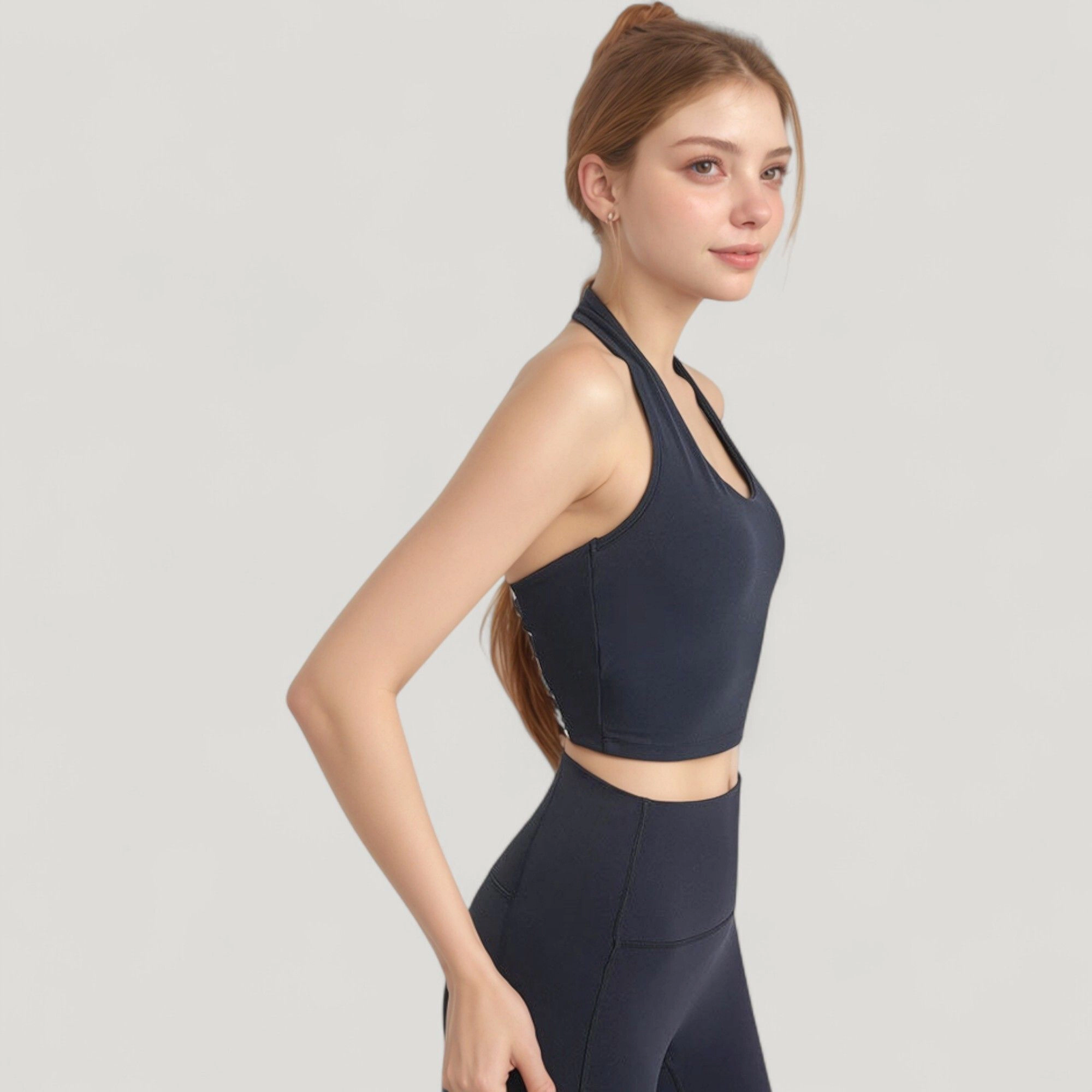 Anna-Kaci Women's Halter Neck Athletic Crop Top with Cross Back Detail and Stretch Fabric