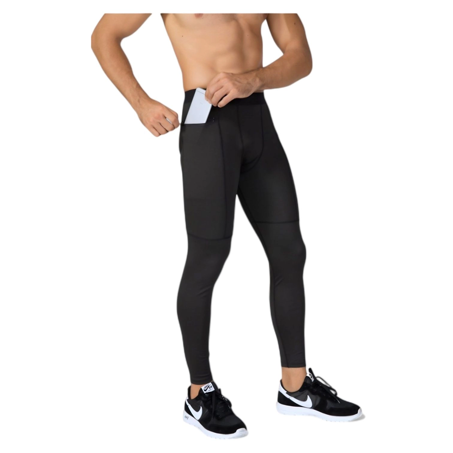 Anna-Kaci Men's Full-Length Active Compression Leggings with Supportive Panel Stitching and Wide Waistband
