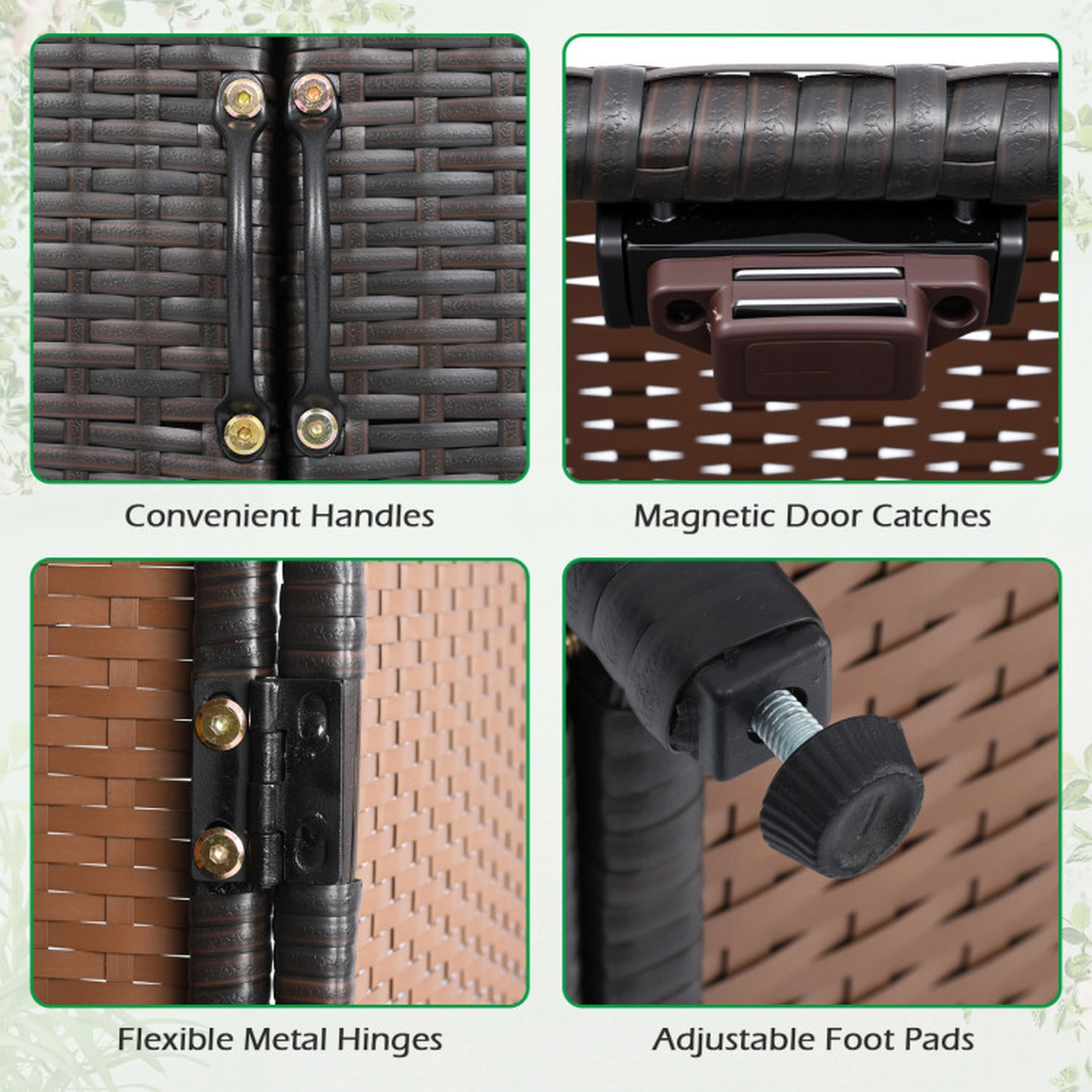 SUGIFT 4-Door Adjustable Shelves Hand-Woven PE Rattan Vertical Storage Shed 35.5-in x 16-in x 58-in 80-lb Shelf Brown