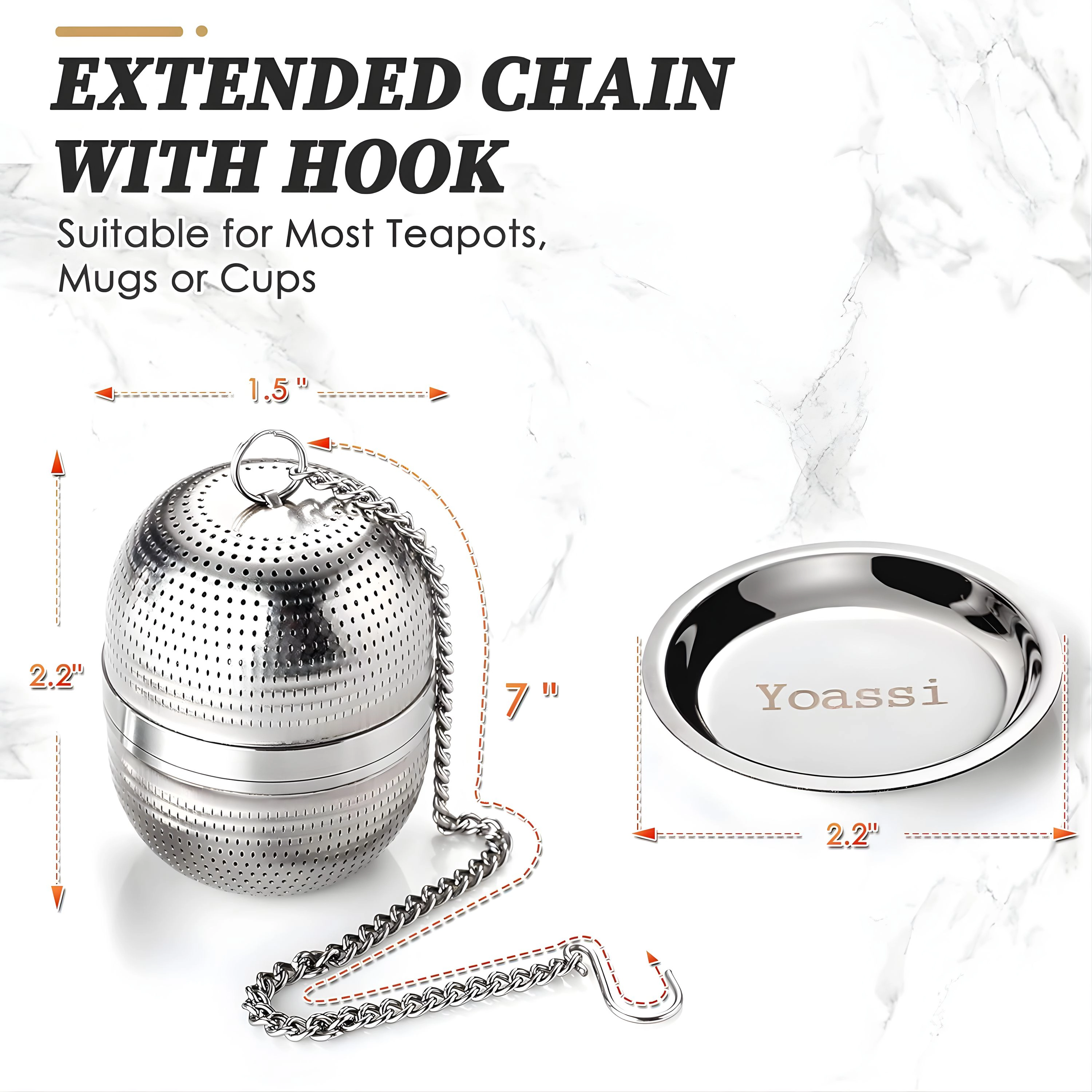 Kitcheniva Reusable Stainless Steel Fine Mesh Spice & Tea Infuser With Chain & Drip Tray