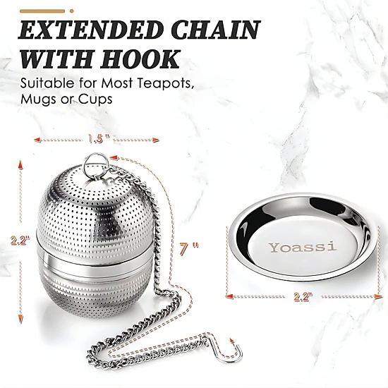 Kitcheniva Reusable Stainless Steel Fine Mesh Spice & Tea Infuser With Chain & Drip Tray