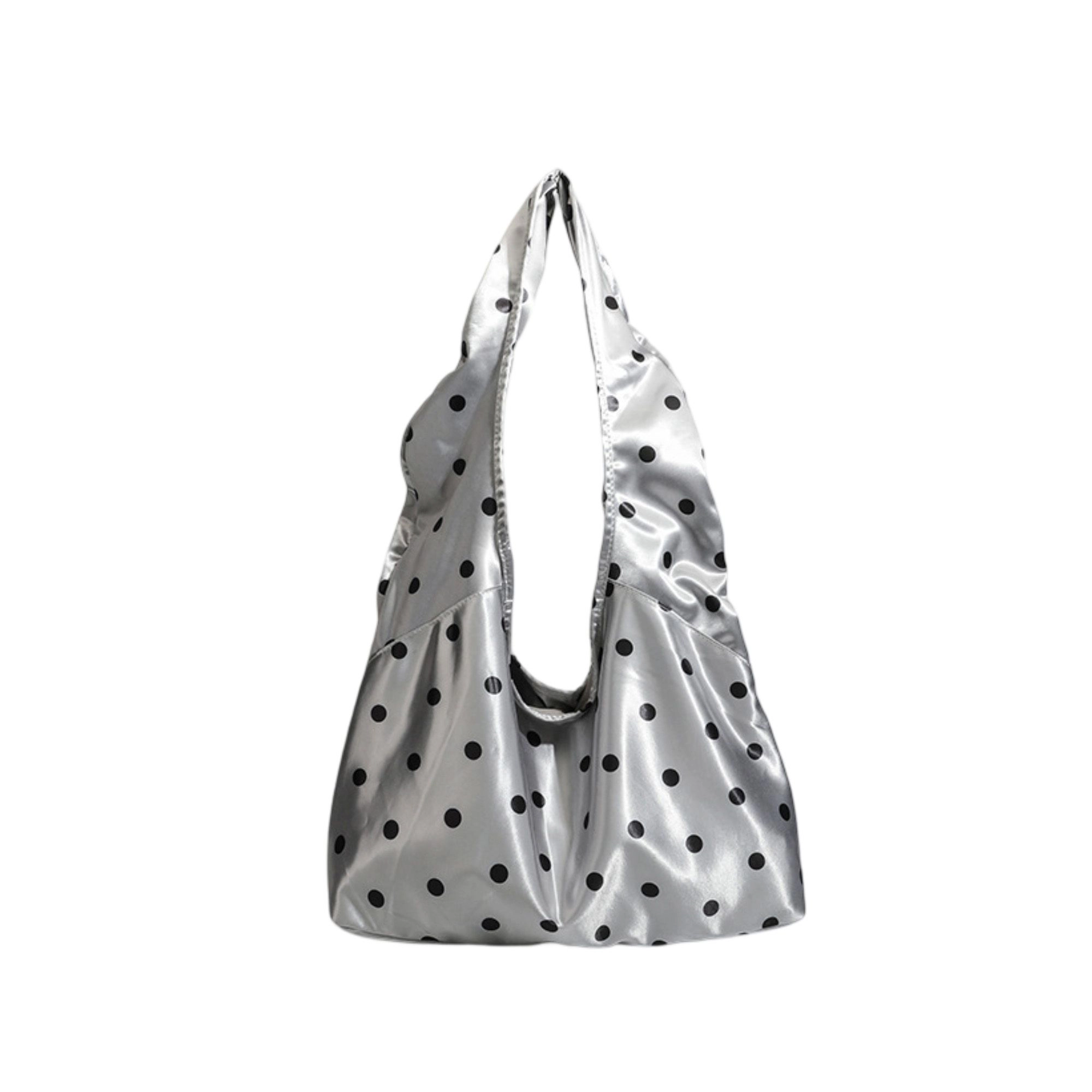Alilang Women's Silver Polka Dot Satin Tote Bag, Lightweight Slouchy Shoulder Bag for Women