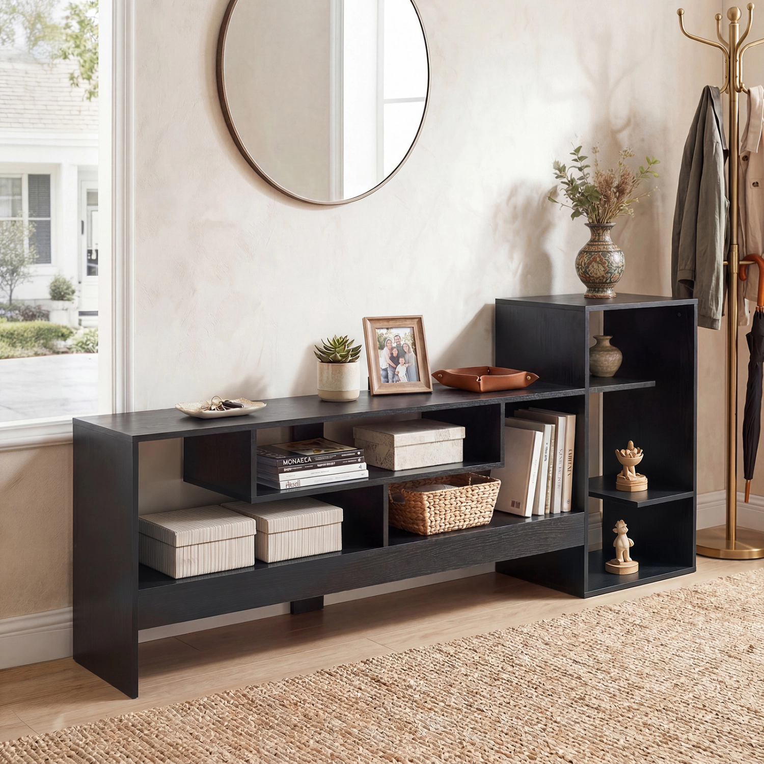 LJG Cube TV Stand for 55 Inch with Power Outlets and Open Storage Shelves