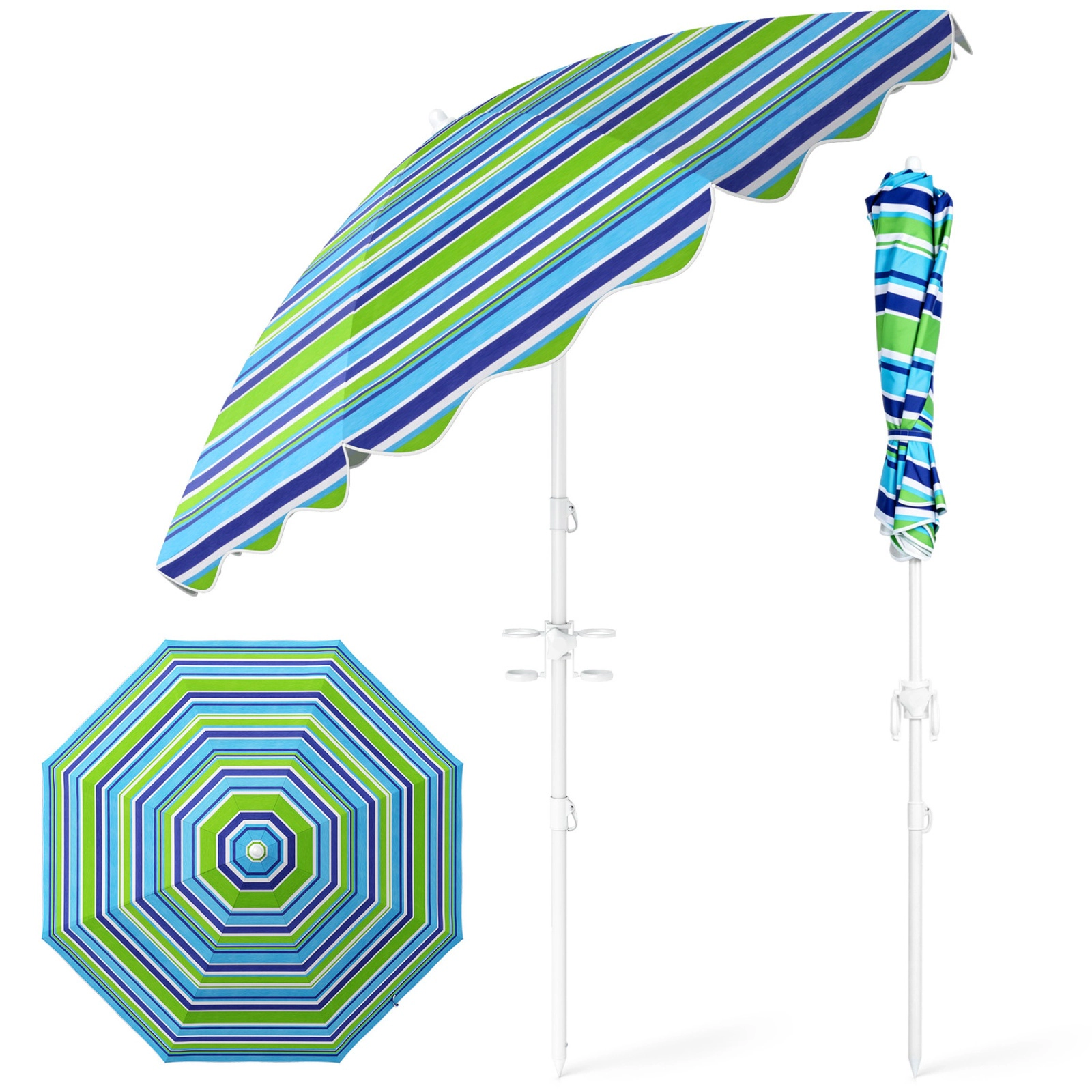 SUGIFT Green UPF 50+ Sand Anchor Tilt Function and Cup Holder 6.5 ft Beach Umbrella