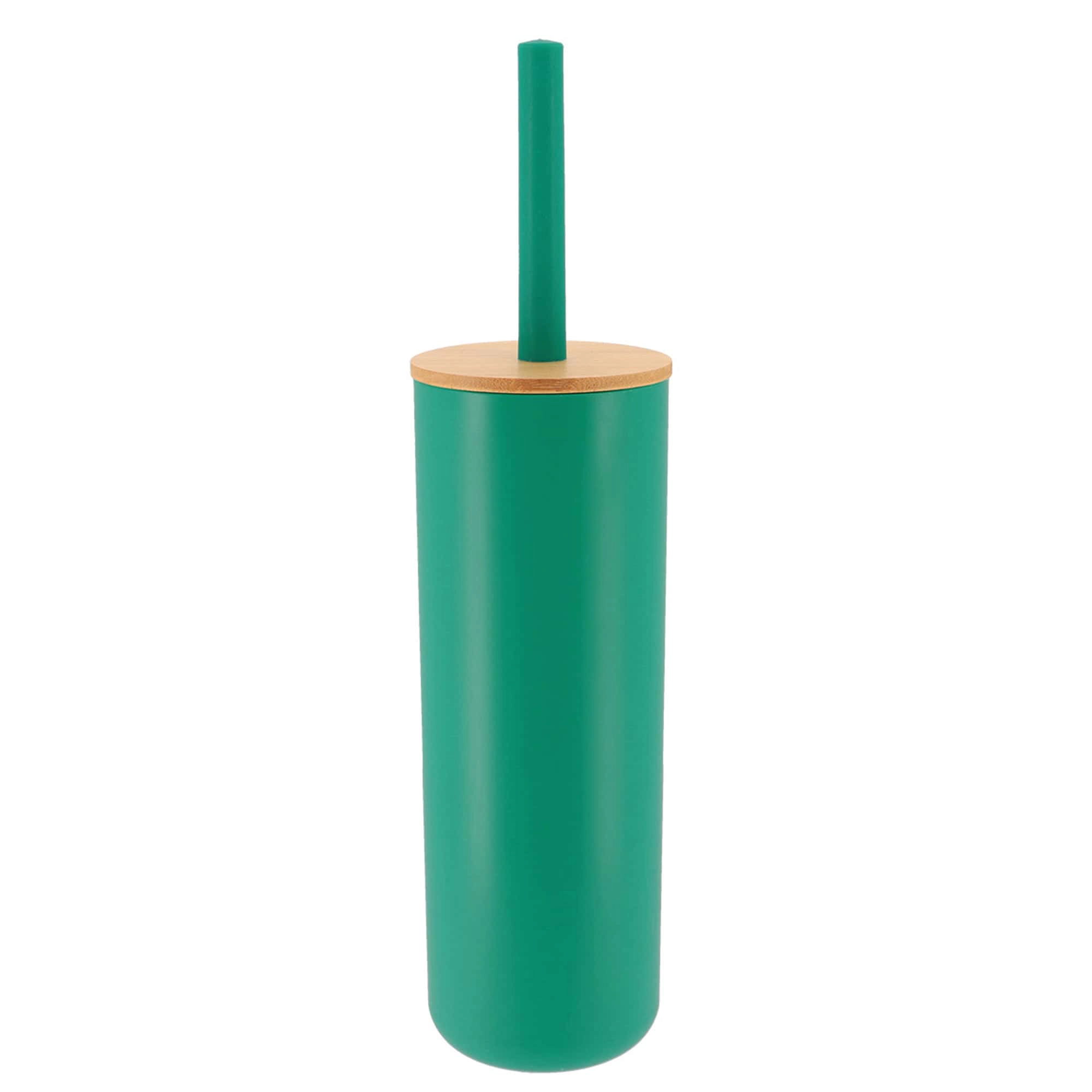 Evideco French Home Goods Padang Toilet Brush and Holder Set - 2-Piece, Bamboo Collar, Matte Cylinder