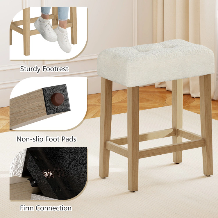 Hivvago Set of 2 Modern Counter Height Bar Stools with Rubber Wood Legs