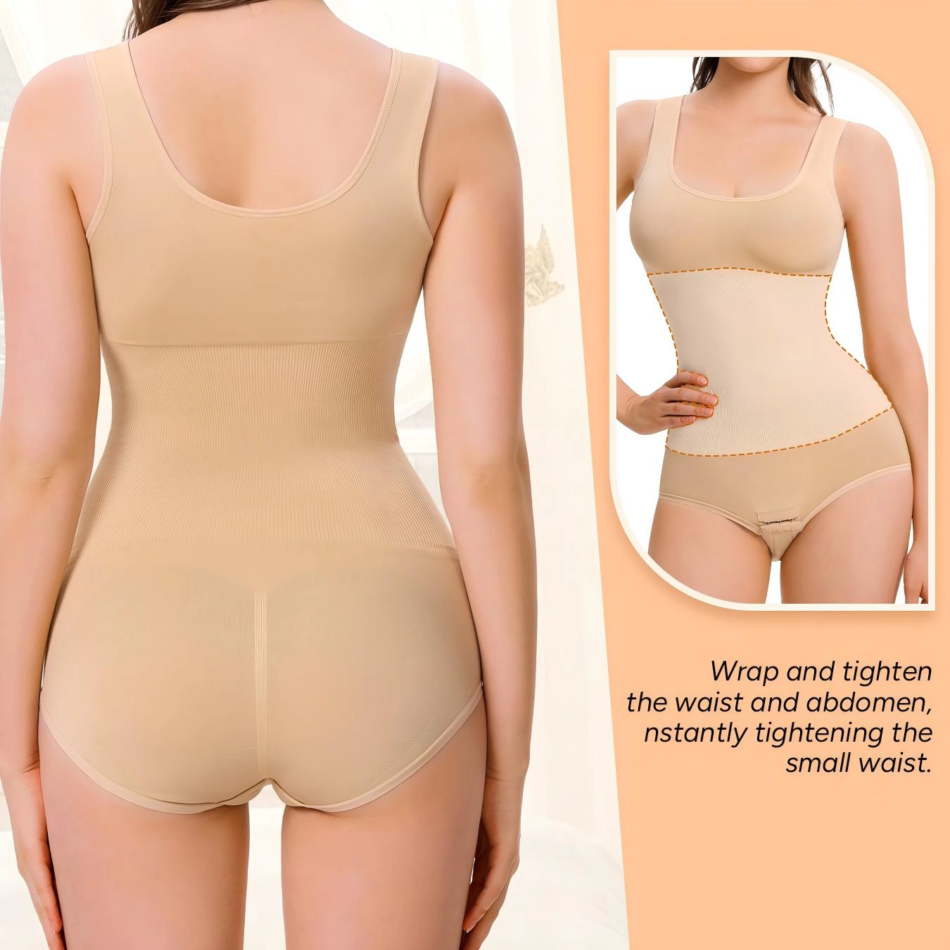 Nebility Womens One Pieces Seamless Bodysuit Round Neck Tummy Control Snap-Button Strip Down Shapewear