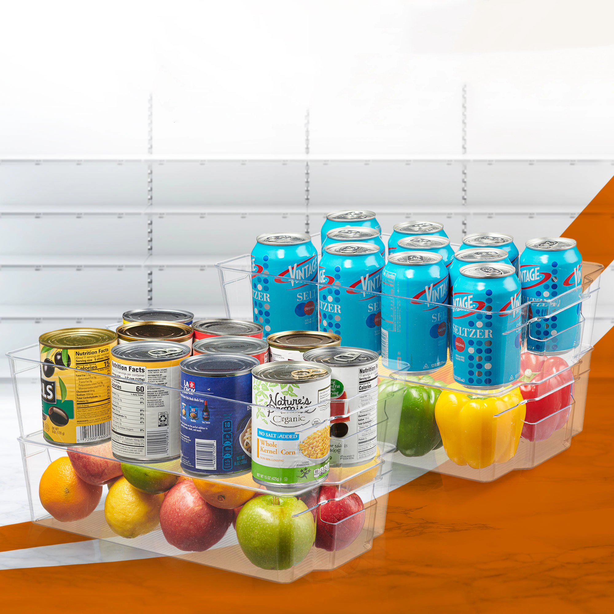 Cheer Collection 4-Pack Clear Stackable Refrigerator and Pantry Organizer Bins with Handles
