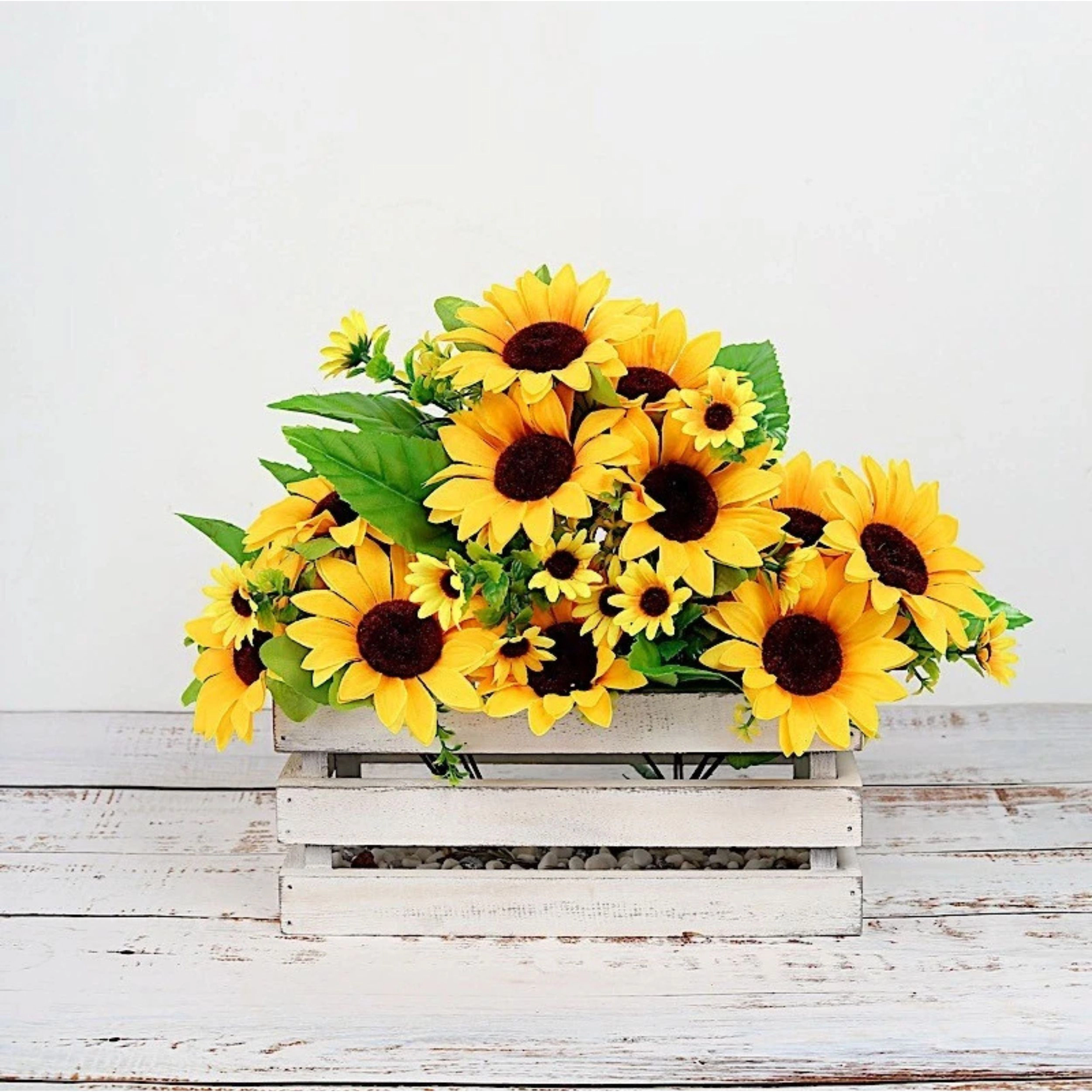 Home Collection Set of 2 13-Inch Artificial Silk Sunflower Bouquets with Bendable Stems