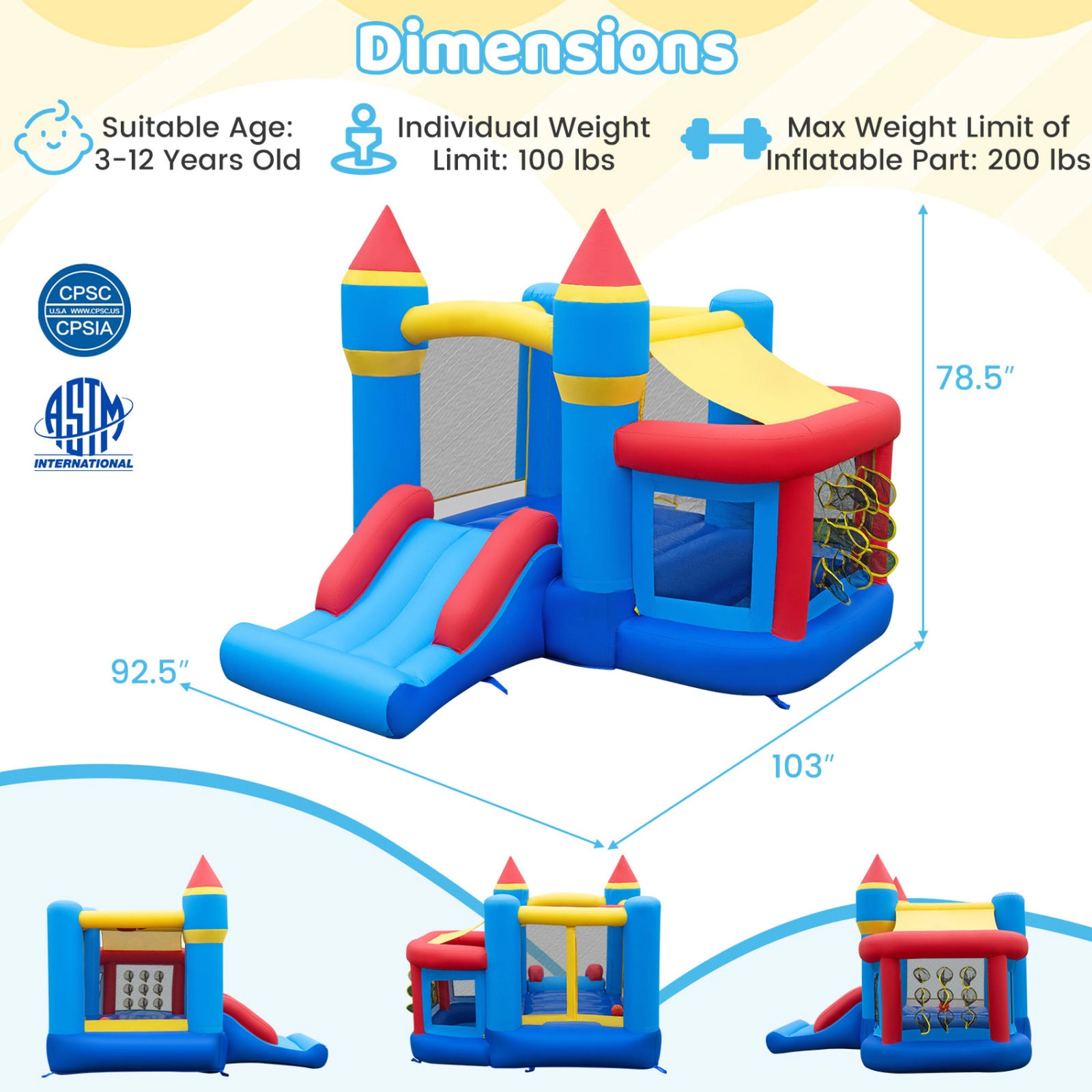 SUGIFT Slide Ball Pit Games and 550W Blower for Parties Kids Inflatable Bounce House