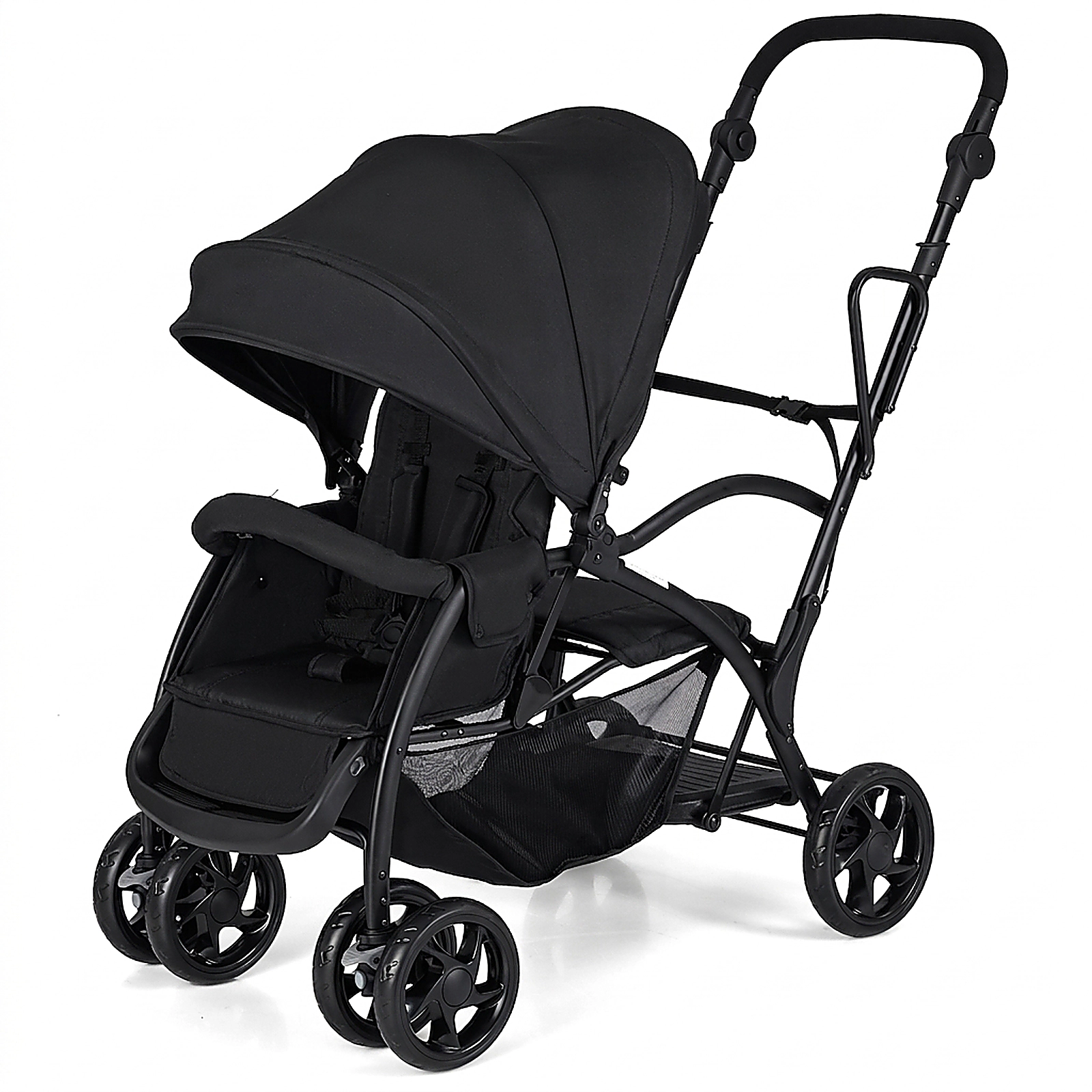 SUGIFT Black 33-lb Seat and 50-lb Platform Foldable Sit and Stand Twin Tandem Double Baby Stroller