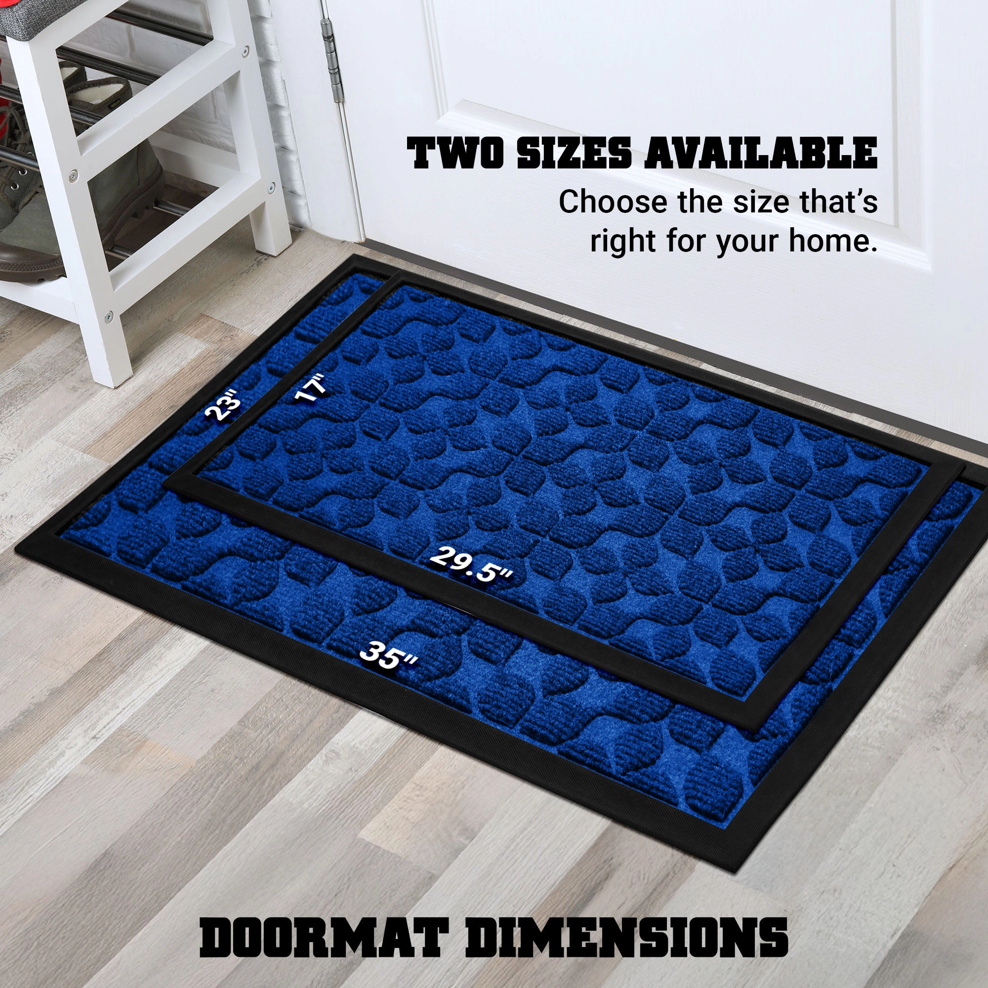 G128 Blue Geometric Floral Door Mat 17 x 29.5 in - Natural Rubber Backed, Indoor/Outdoor