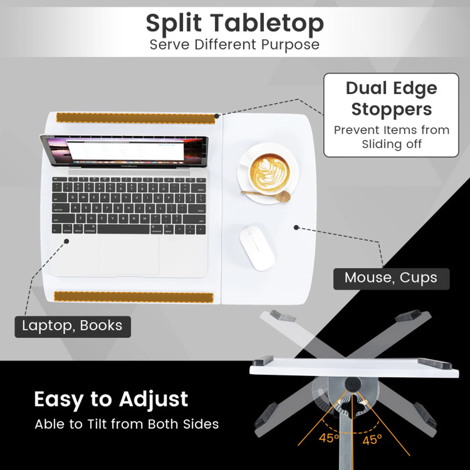 SUGIFT Tilting Top Swivel Casters Rolling Laptop Desk 23.5-in x 16-in 24.5-in to 36-in Height 33-lb Capacity White