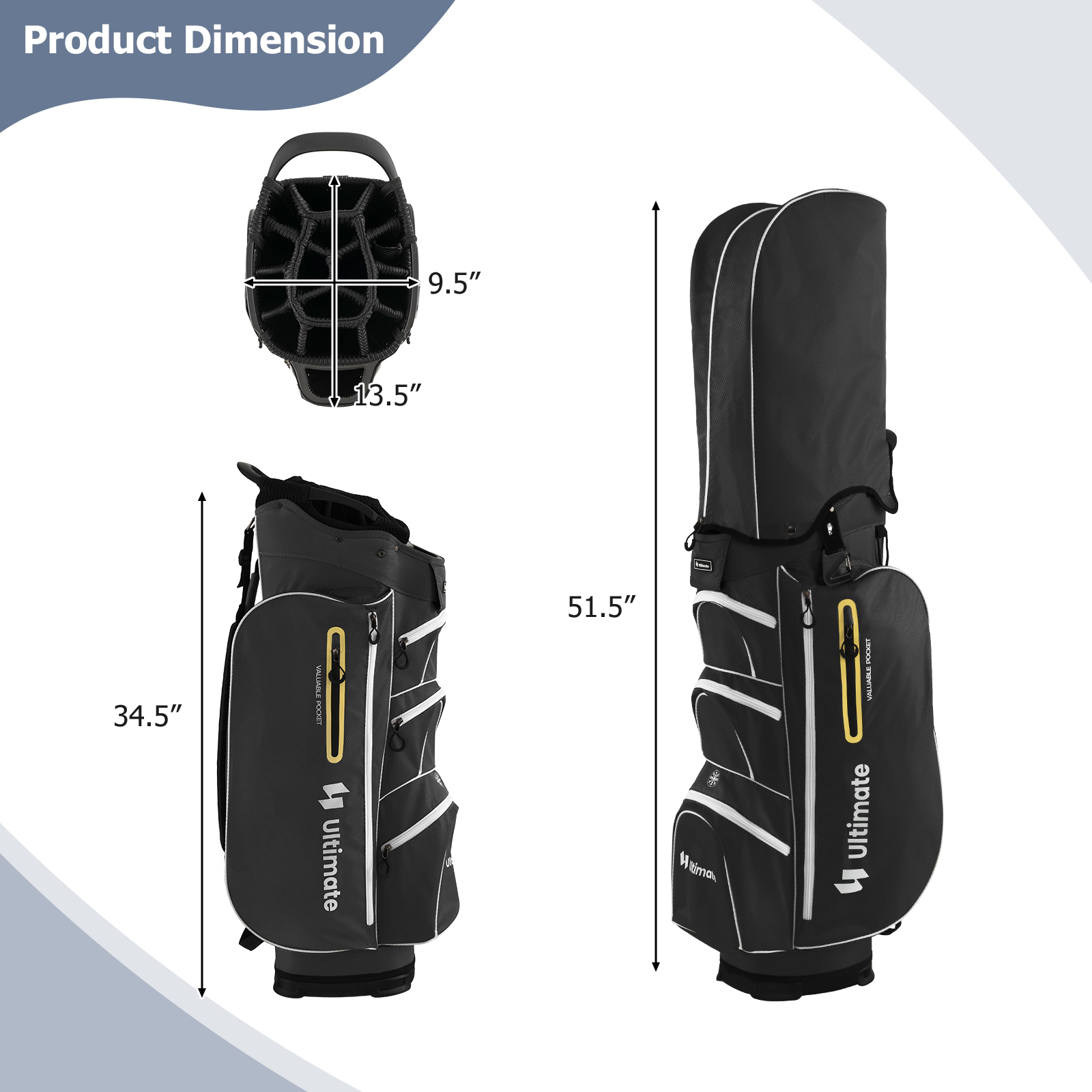 LJG 9.5 Inch Lightweight Golf Cart Bag with 15 Way Top Dividers
