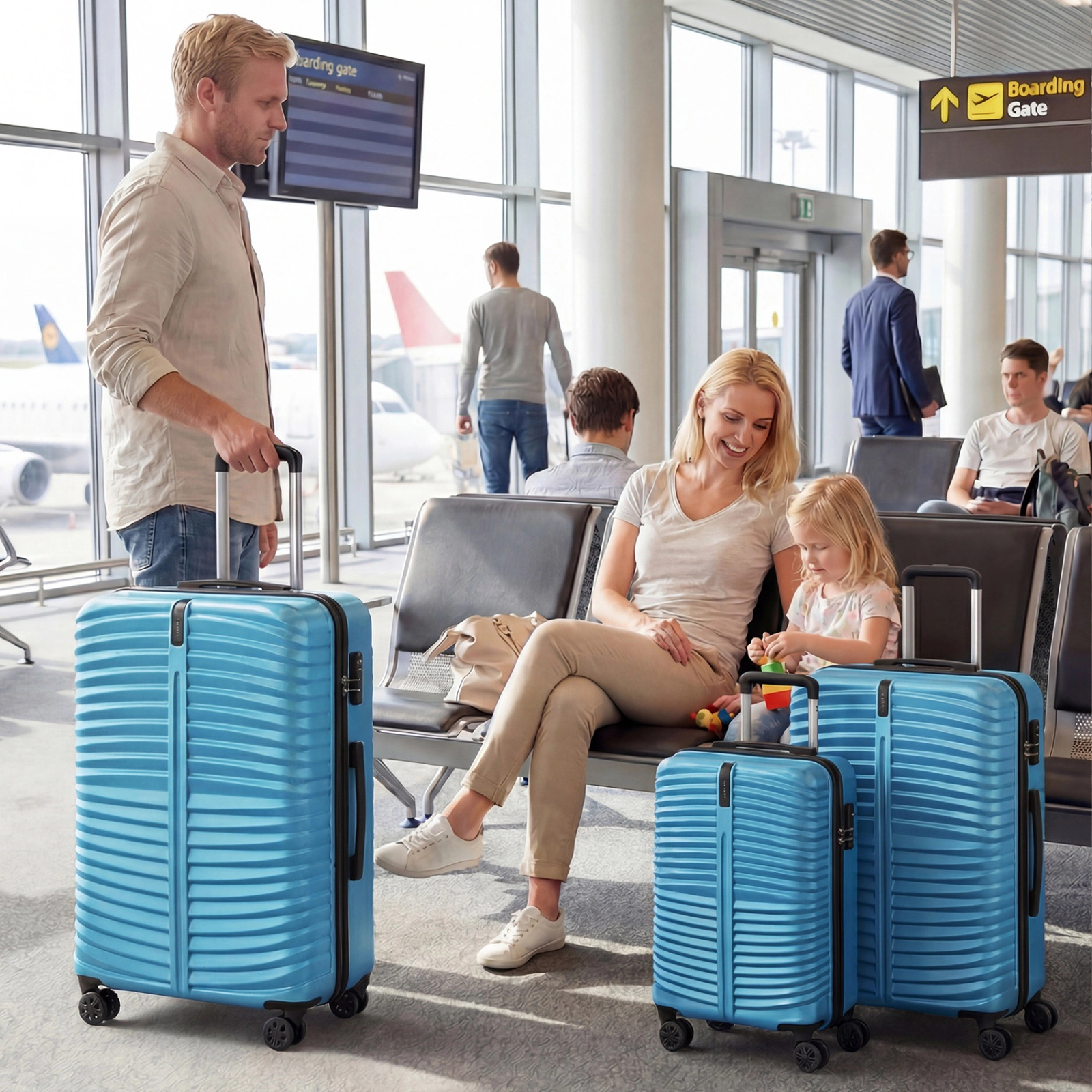 SUGIFT Blue 3-Piece 20 24 28-in Hardside Luggage Set with 8 Spinner Wheels 3-Digit Lock and Nesting Storage