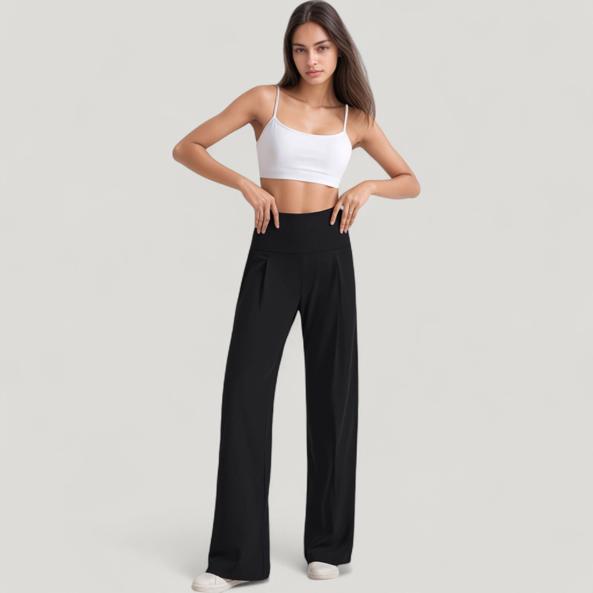 Anna-Kaci Women's High-Waist Wide-Leg Pants with Front Pleat Detail
