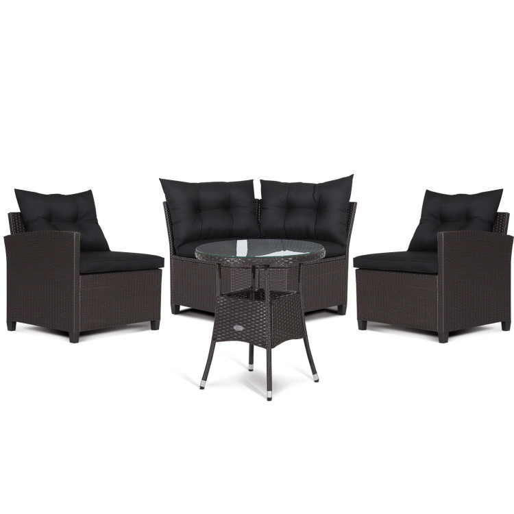 Hivvago 4 Pieces Patio Rattan Furniture Set Cushioned Sofa Glass Table