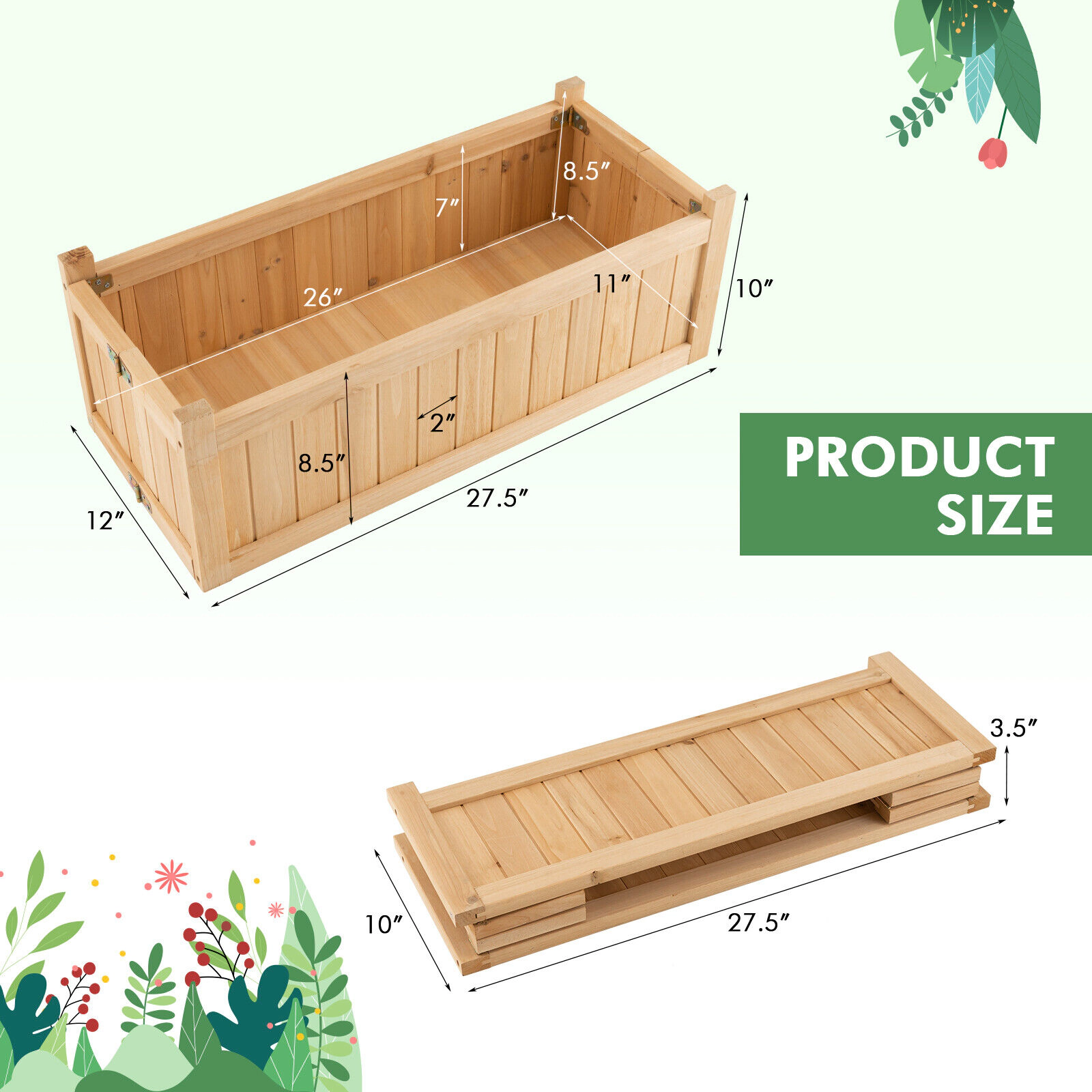 SlickBlue Portable Wooden Planting Box with Detachable Bottom Panel