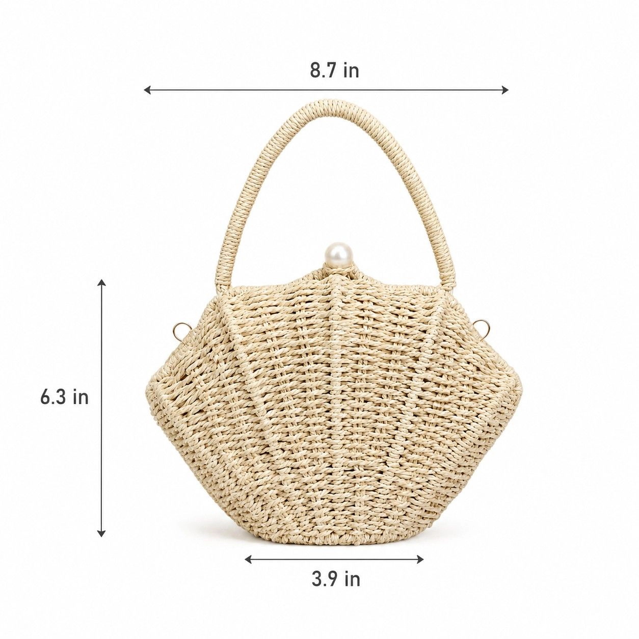 Alilang Women's Shell Woven Top Handle Bag with Pearl Button and Detachable Chain Strap, Beige