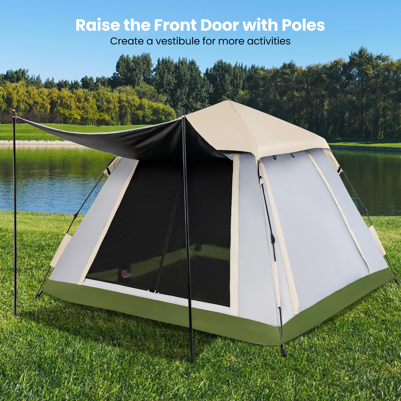 LJG 2-4 Person Instant Pop-up Camping Tent with Removable Rainfly