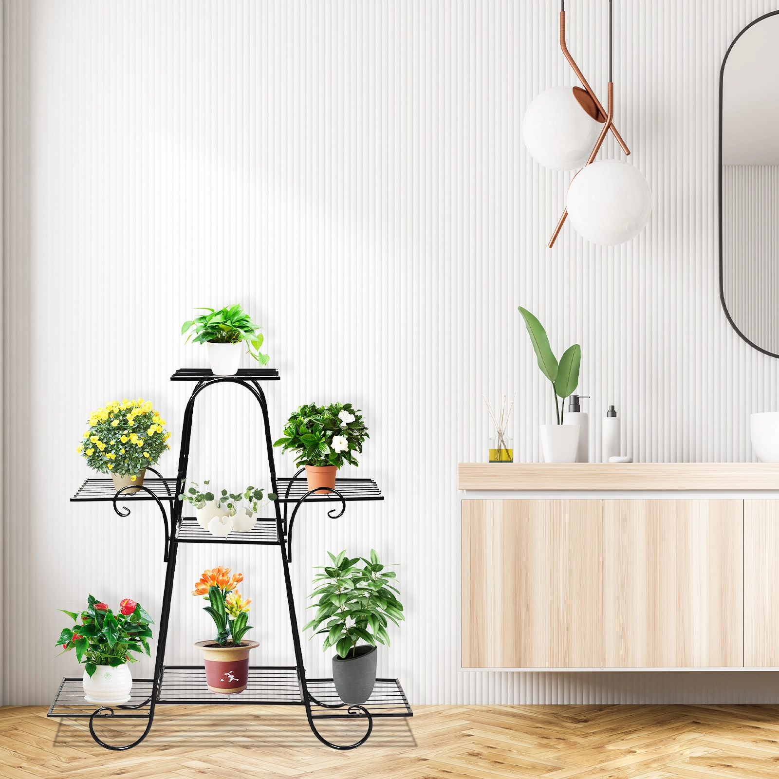 Slickblue Black Iron 7 Tier Plant Stand Vertical Flower Rack for Balcony Patio Garden Display