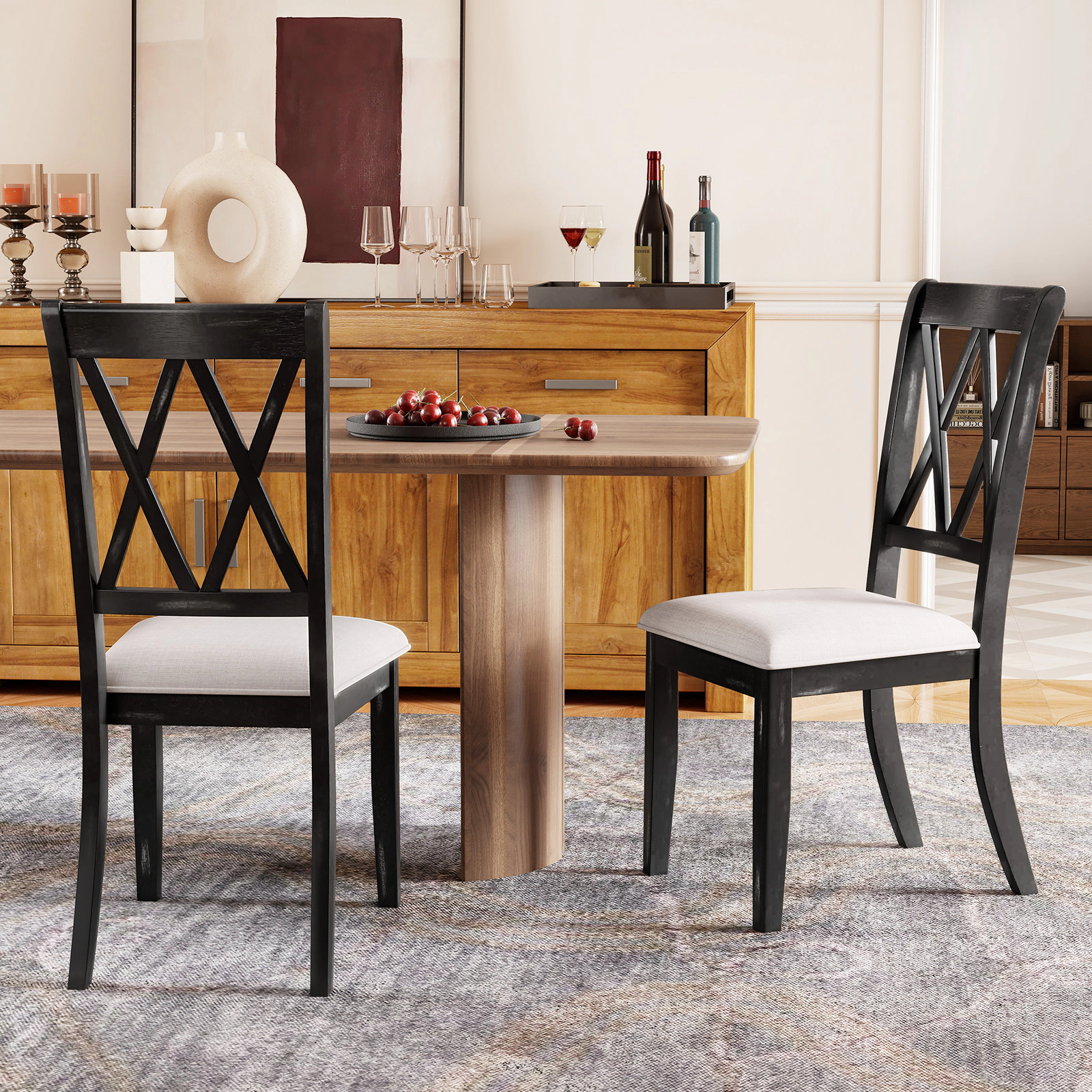 LJG Dining Chairs Set of 2 Kitchen Side Chairs with Curved Cross Back
