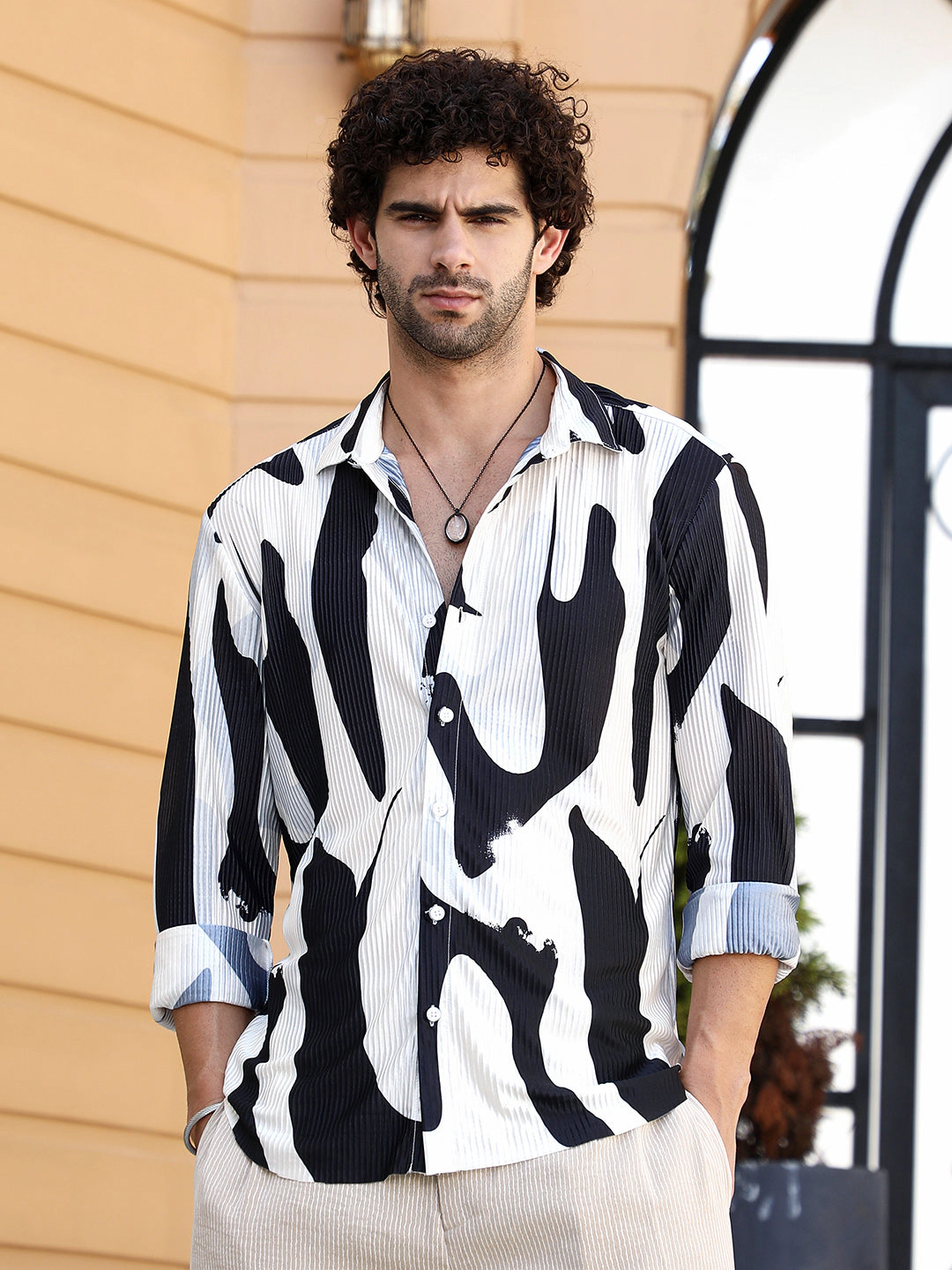 Cahoot Men's Contour-Lines Pleated Shirt