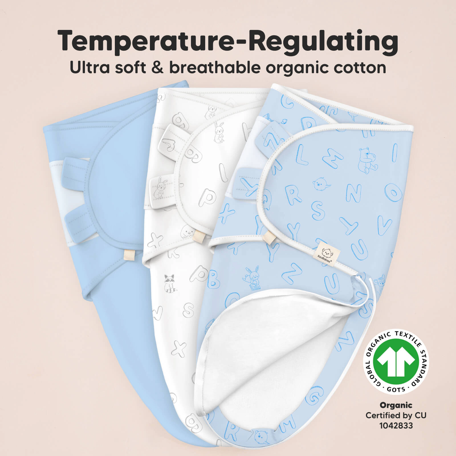 KeaBabies 3-Pack Soothe Zippy Swaddle Wrap