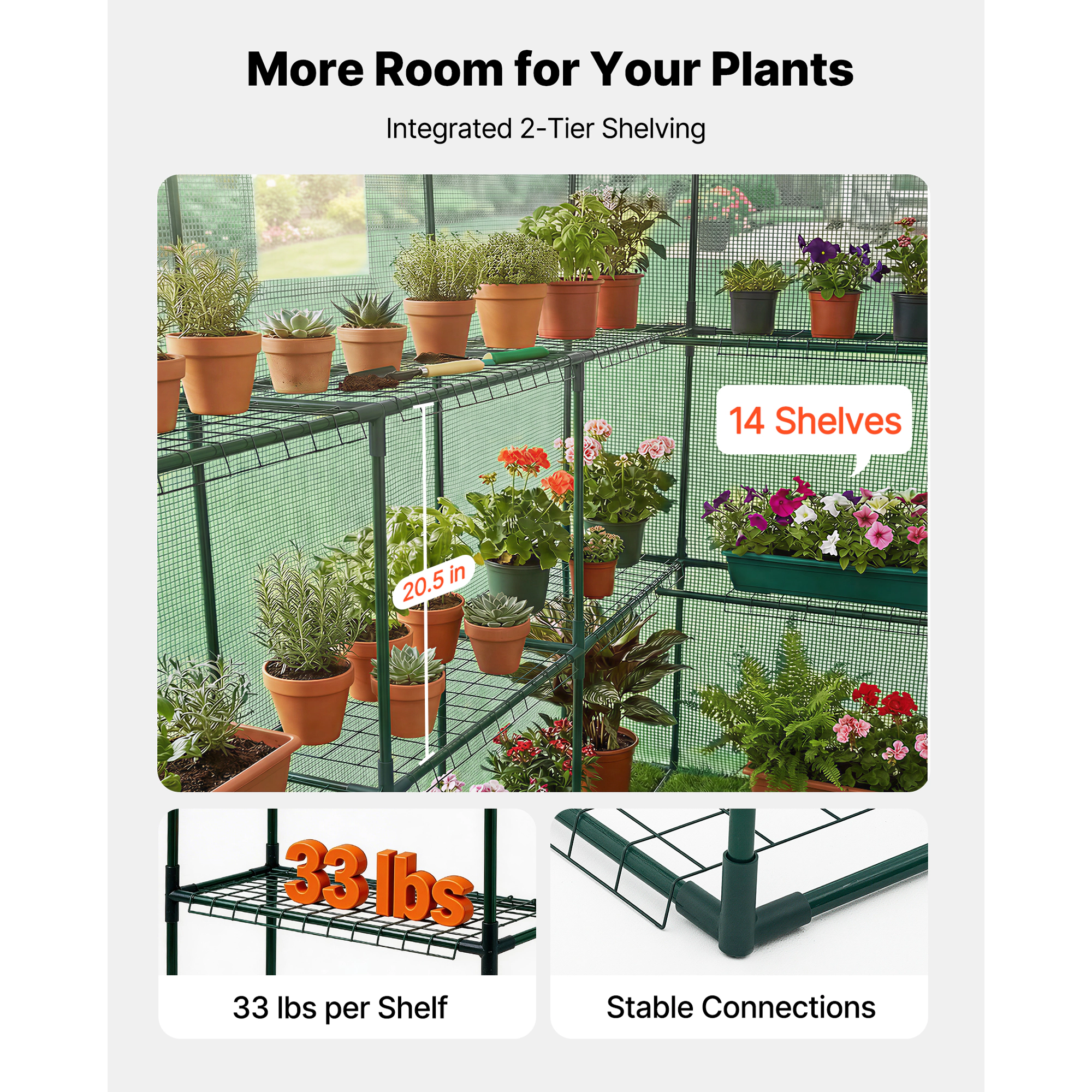 HONGGE Walk-in Green House Greenhouse with Shelves High Strength PE Cover with Zipper Door and Steel Frame Assembly in